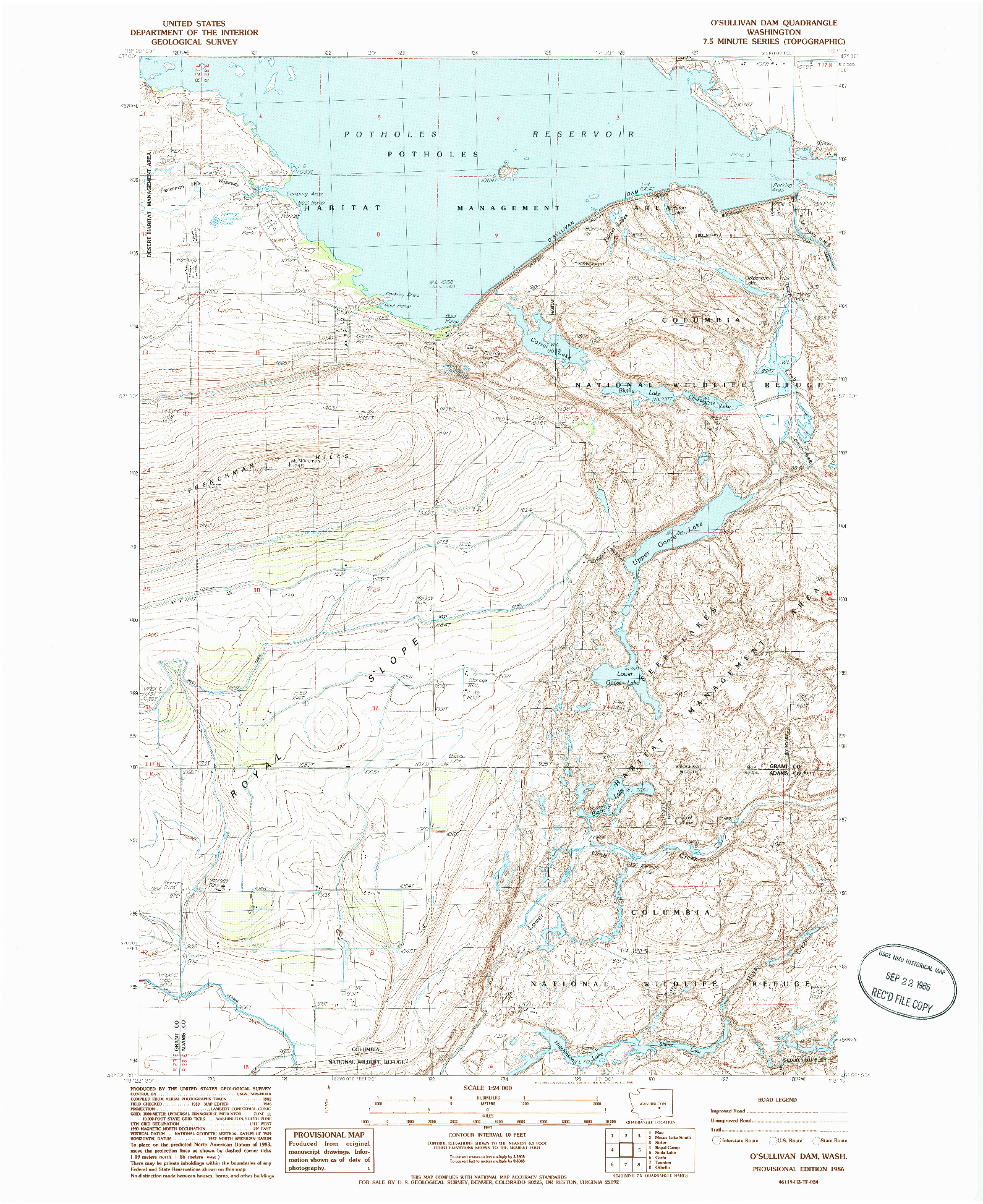 USGS 1:24000-SCALE QUADRANGLE FOR O'SULLIVAN DAM, WA 1986