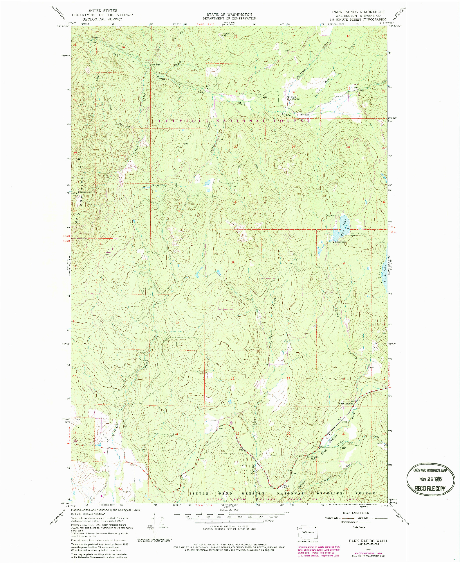 USGS 1:24000-SCALE QUADRANGLE FOR PARK RAPIDS, WA 1967