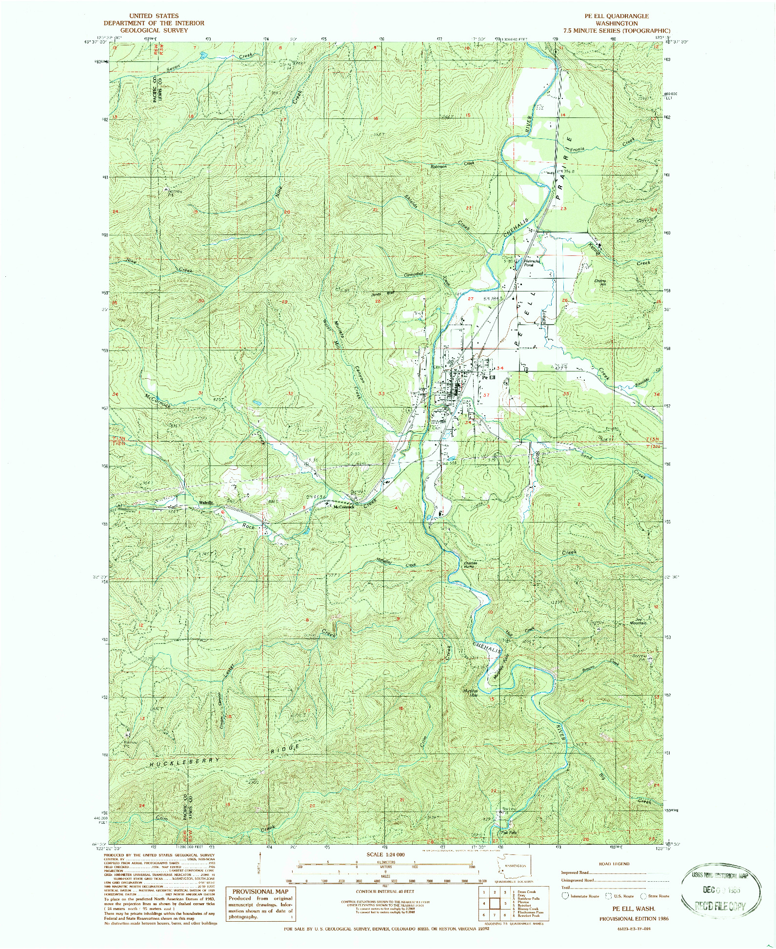 USGS 1:24000-SCALE QUADRANGLE FOR PE ELL, WA 1986