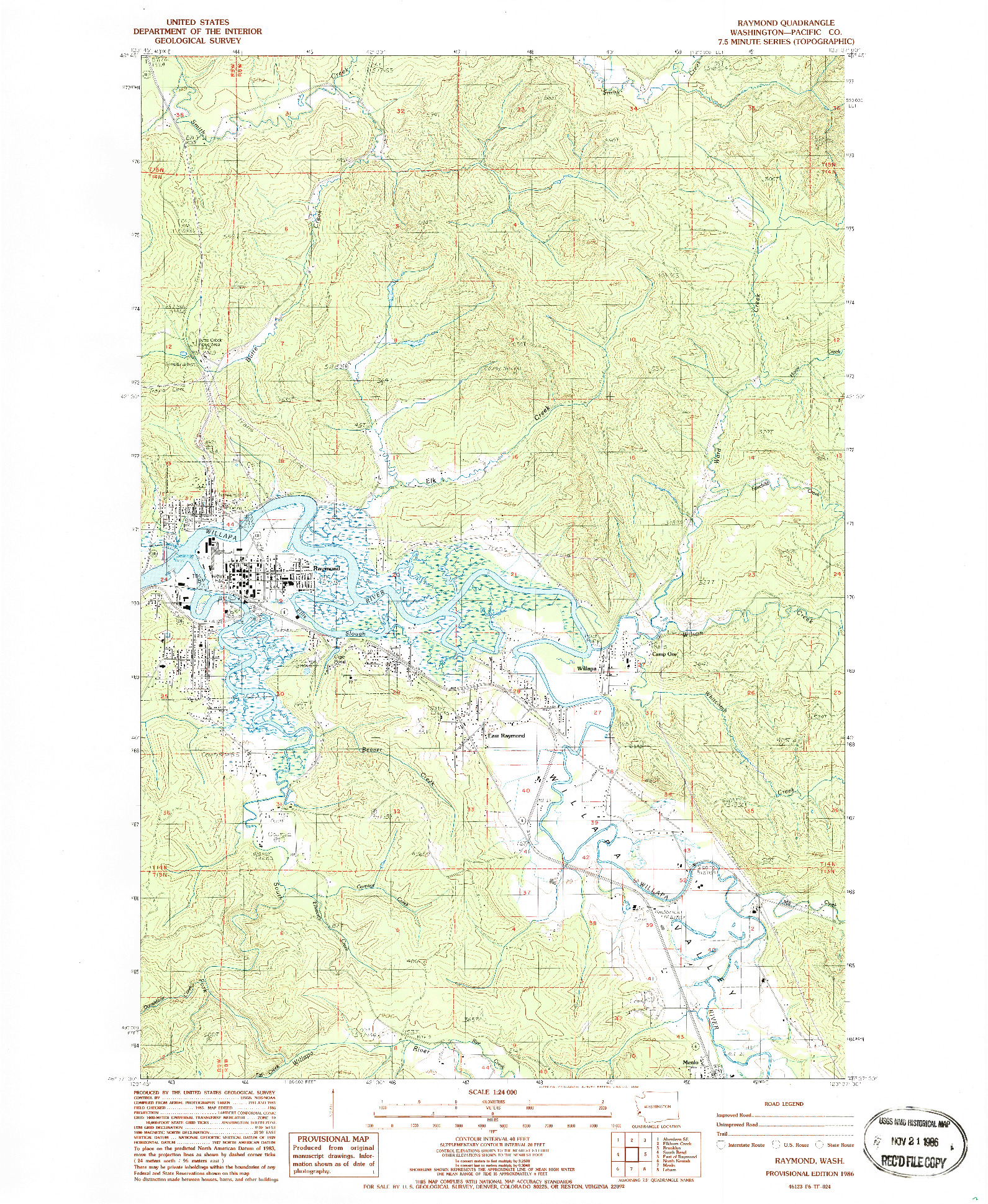 USGS 1:24000-SCALE QUADRANGLE FOR RAYMOND, WA 1986