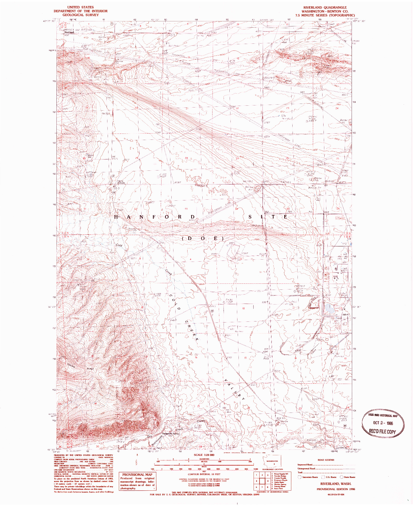 USGS 1:24000-SCALE QUADRANGLE FOR RIVERLAND, WA 1986