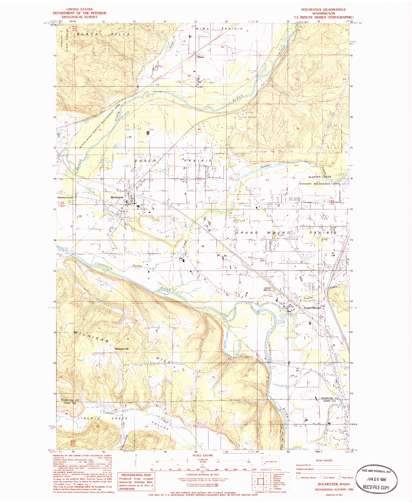 USGS 1:24000-SCALE QUADRANGLE FOR ROCHESTER, WA 1986