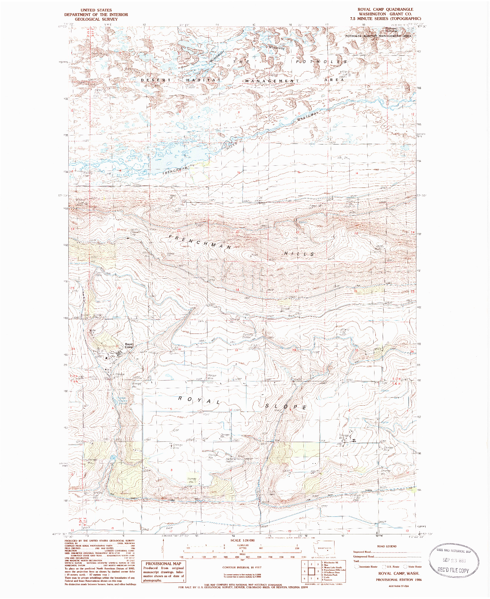 USGS 1:24000-SCALE QUADRANGLE FOR ROYAL CAMP, WA 1986