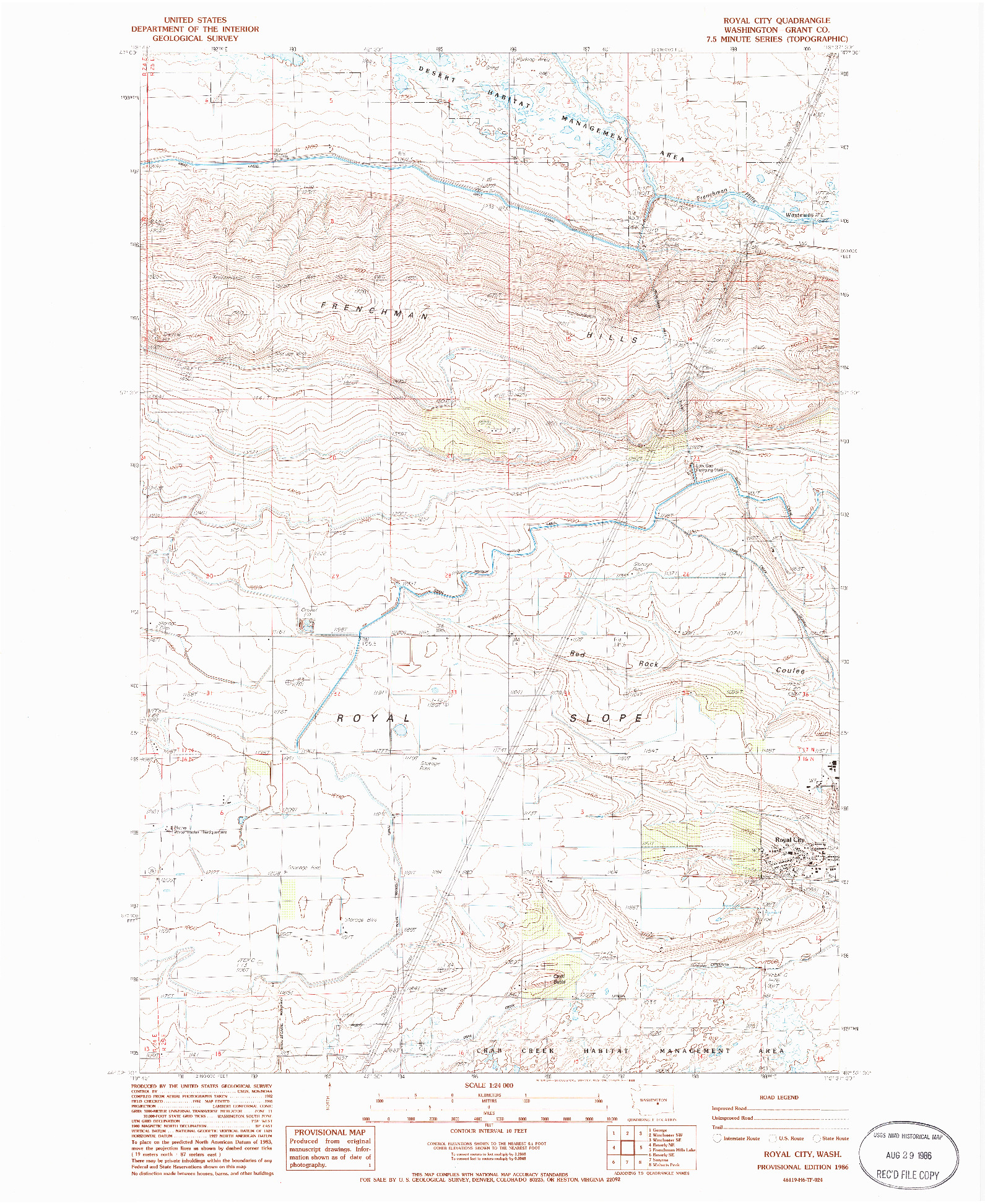 USGS 1:24000-SCALE QUADRANGLE FOR ROYAL CITY, WA 1986