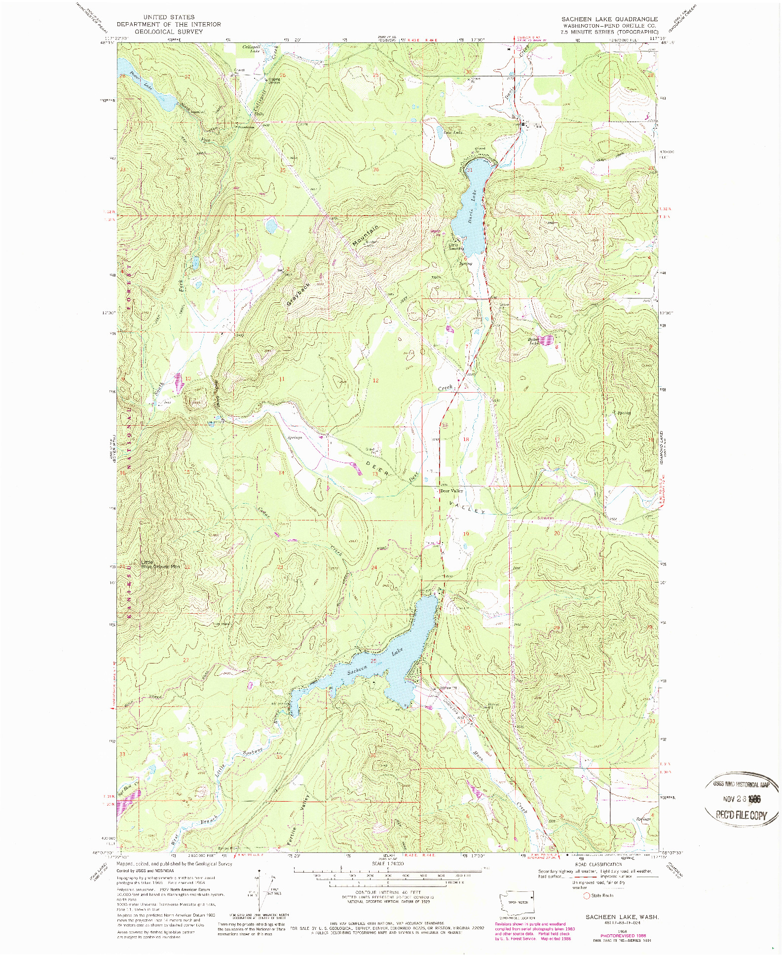 USGS 1:24000-SCALE QUADRANGLE FOR SACHEEN LAKE, WA 1968