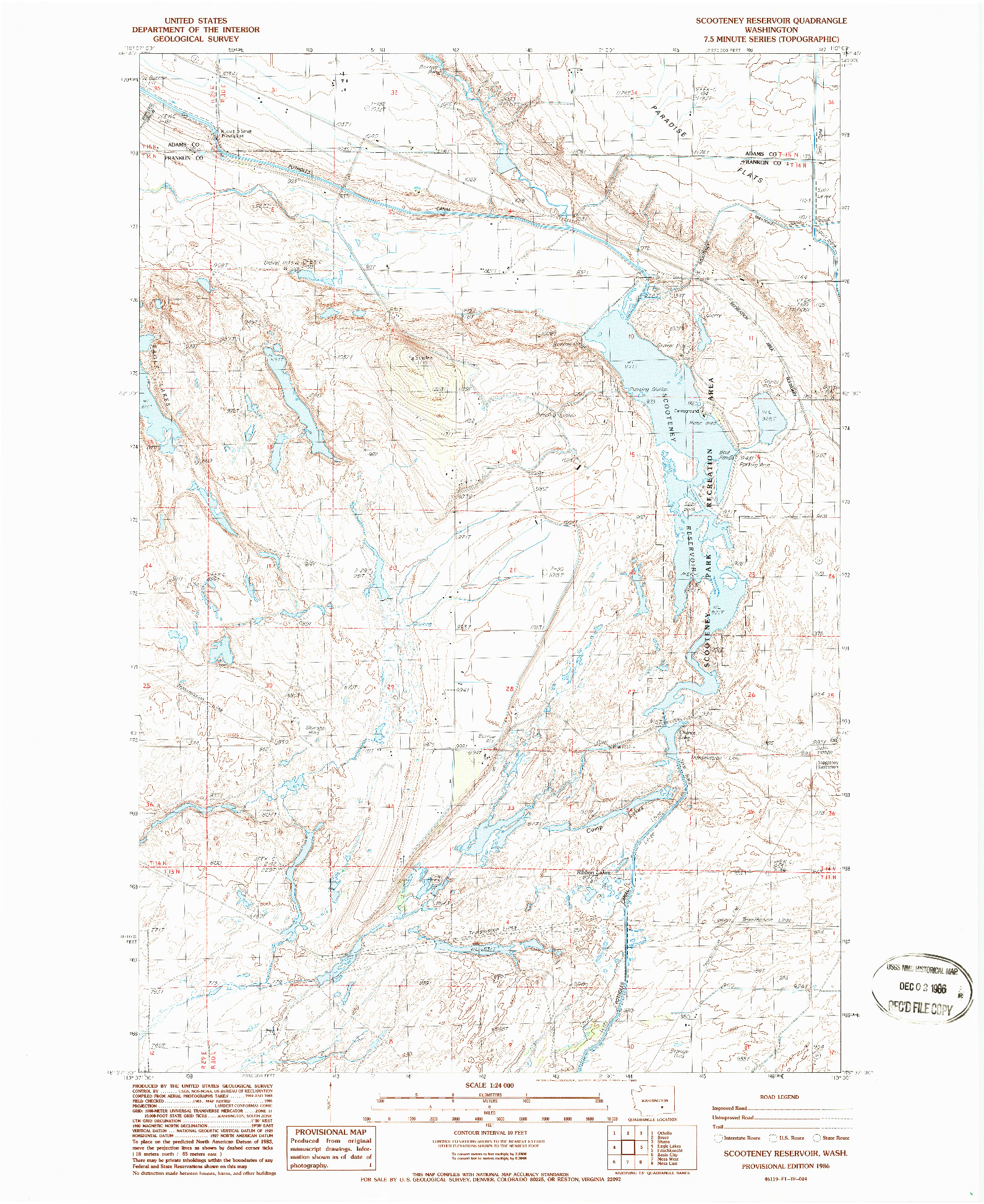 USGS 1:24000-SCALE QUADRANGLE FOR SCOOTENEY RESERVOIR, WA 1986
