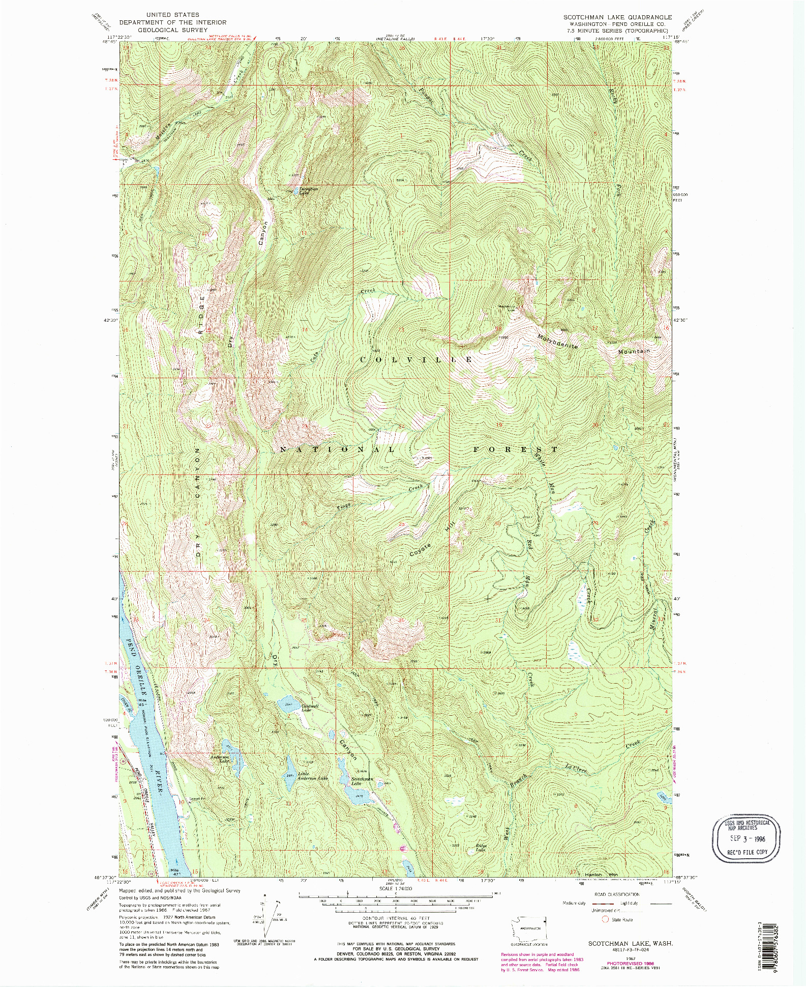 USGS 1:24000-SCALE QUADRANGLE FOR SCOTCHMAN LAKE, WA 1967