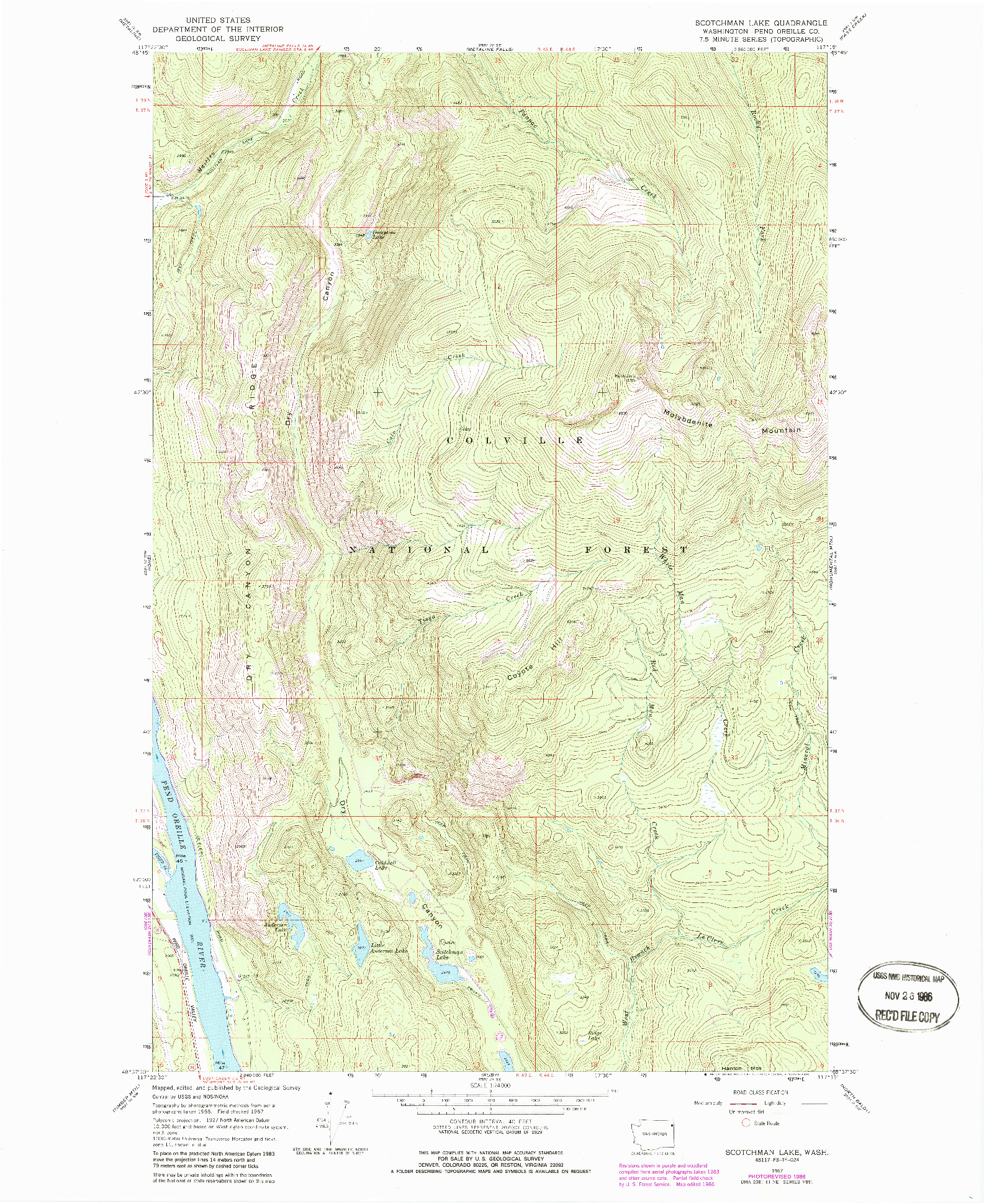 USGS 1:24000-SCALE QUADRANGLE FOR SCOTCHMAN LAKE, WA 1967