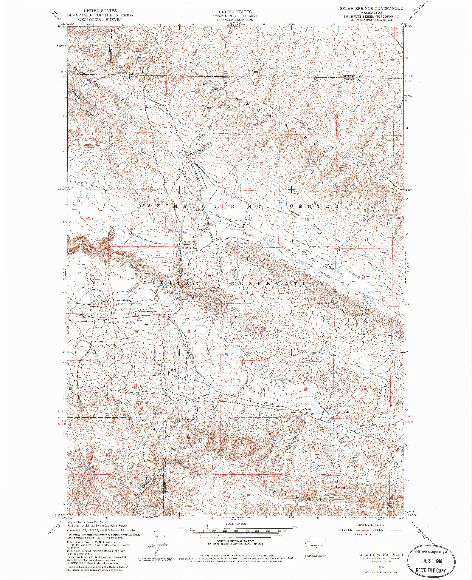 USGS 1:24000-SCALE QUADRANGLE FOR SELAH SPRINGS, WA 1953