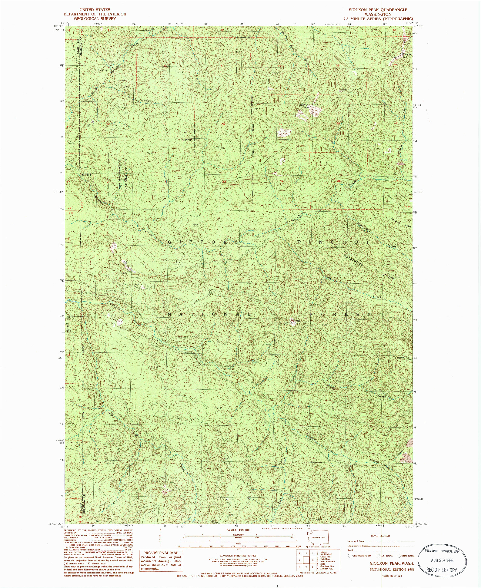 USGS 1:24000-SCALE QUADRANGLE FOR SIOUXON PEAK, WA 1986