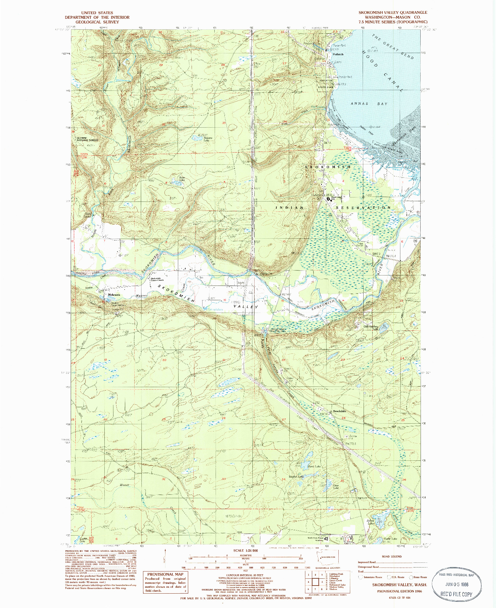 USGS 1:24000-SCALE QUADRANGLE FOR SKOKOMISH VALLEY, WA 1986