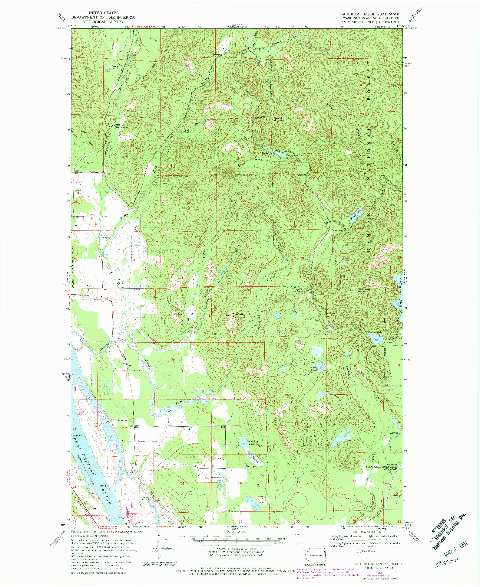 USGS 1:24000-SCALE QUADRANGLE FOR SKOOKUM CREEK, WA 1968