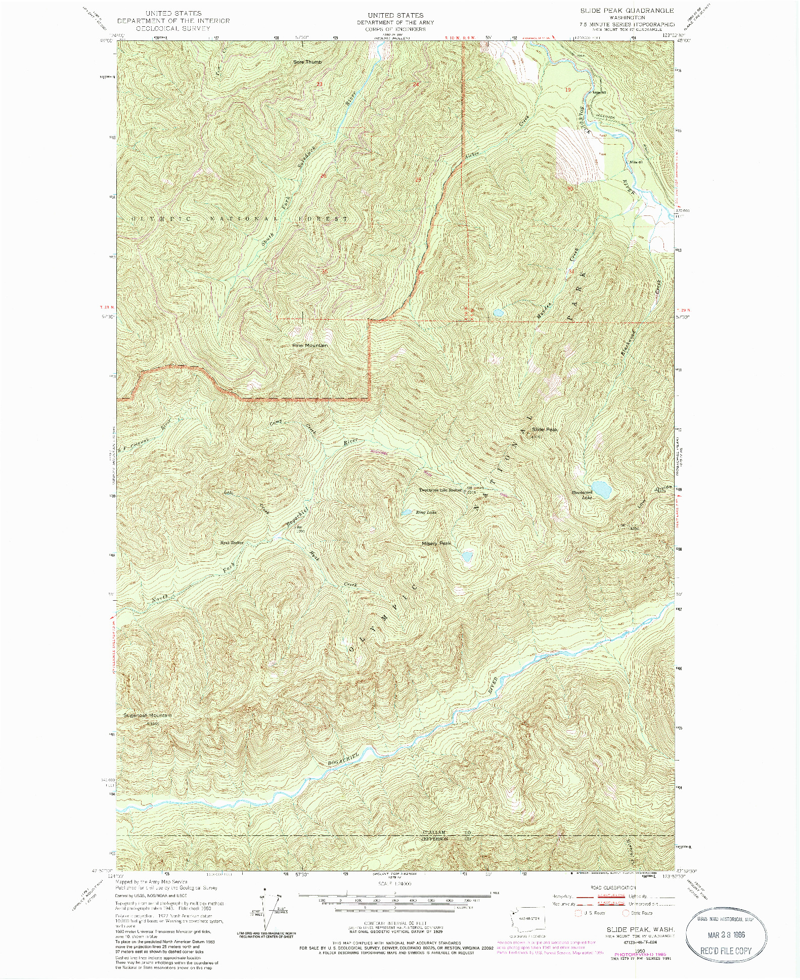 USGS 1:24000-SCALE QUADRANGLE FOR SLIDE PEAK, WA 1950