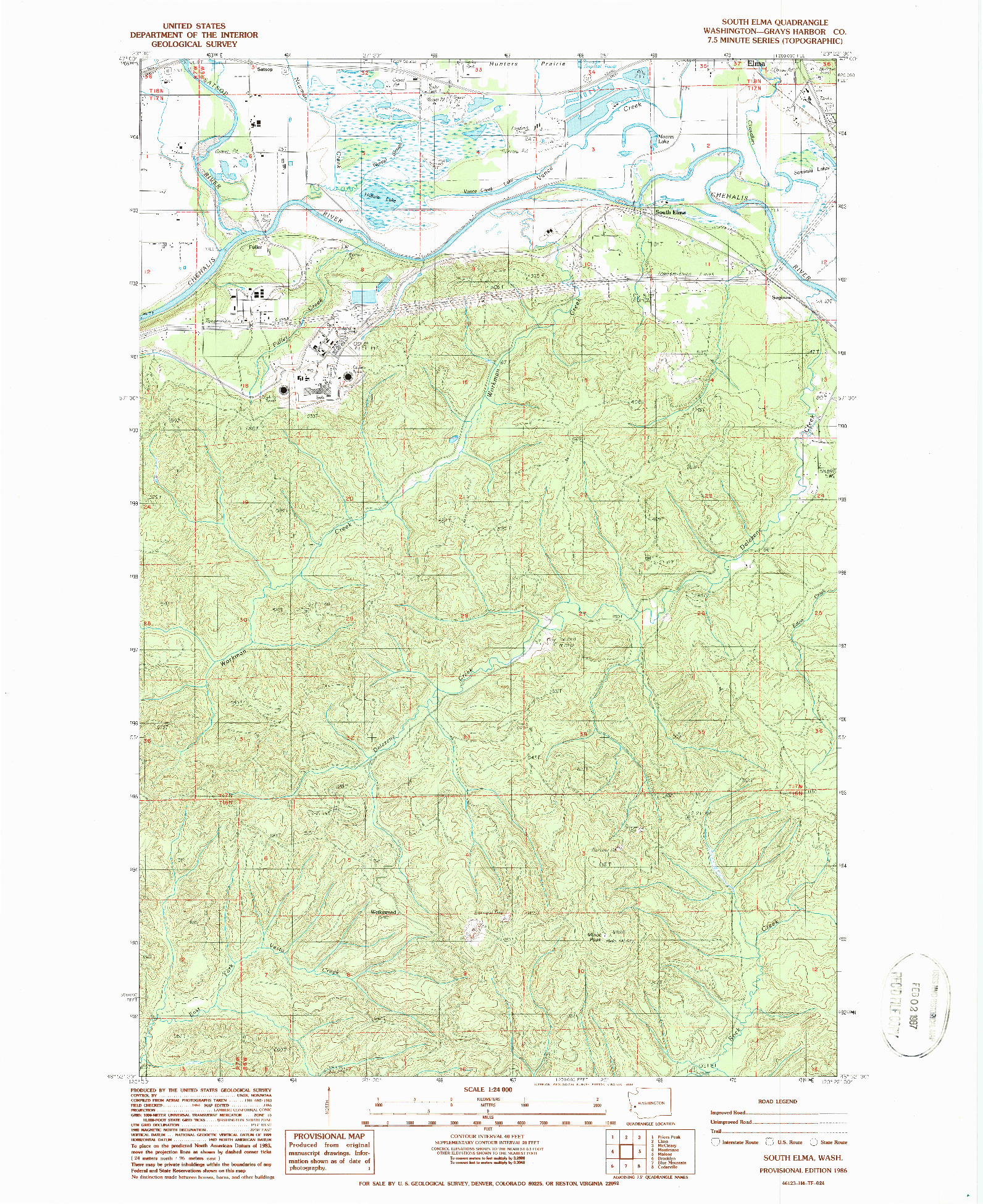 USGS 1:24000-SCALE QUADRANGLE FOR SOUTH ELMA, WA 1986