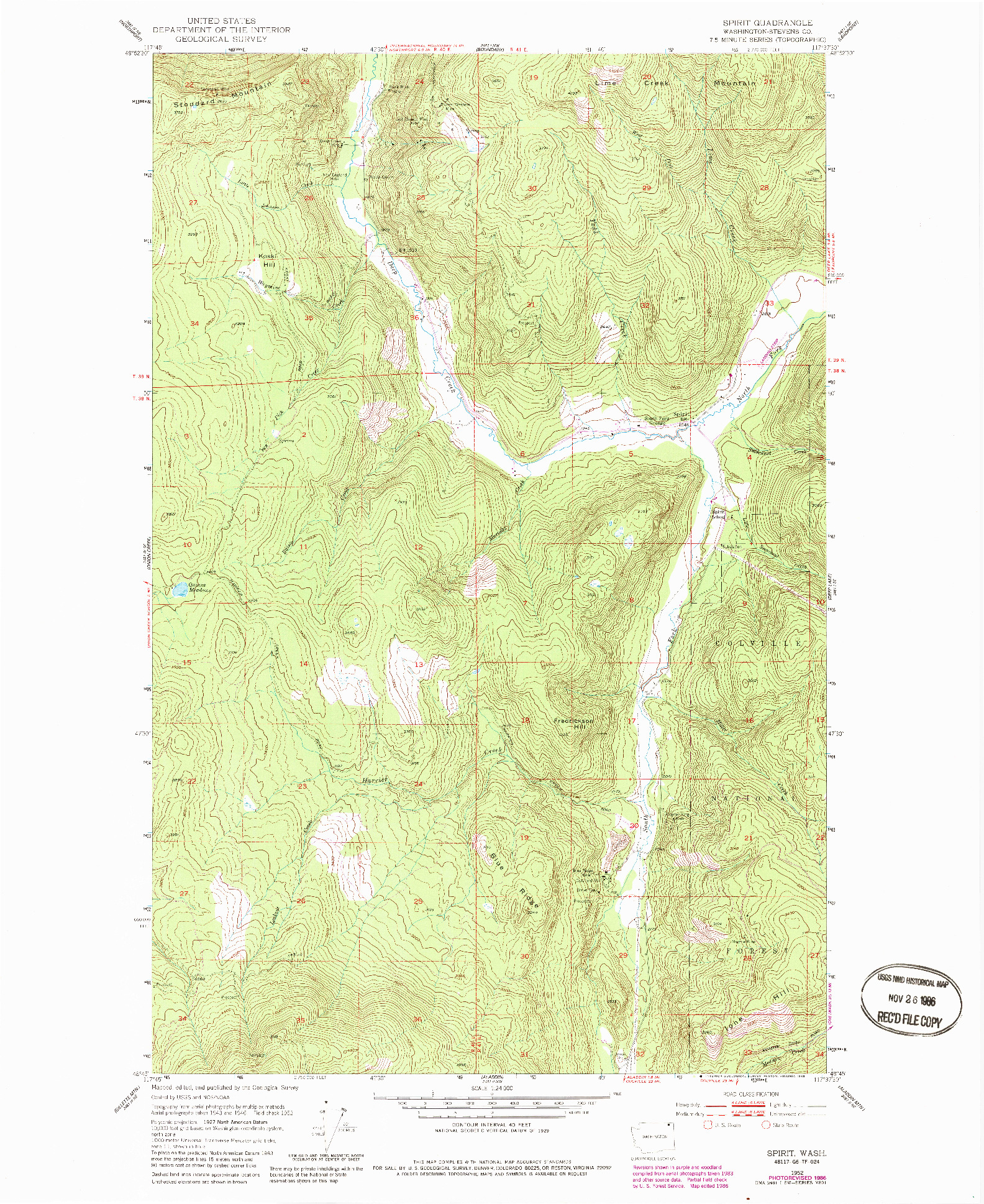 USGS 1:24000-SCALE QUADRANGLE FOR SPIRIT, WA 1952