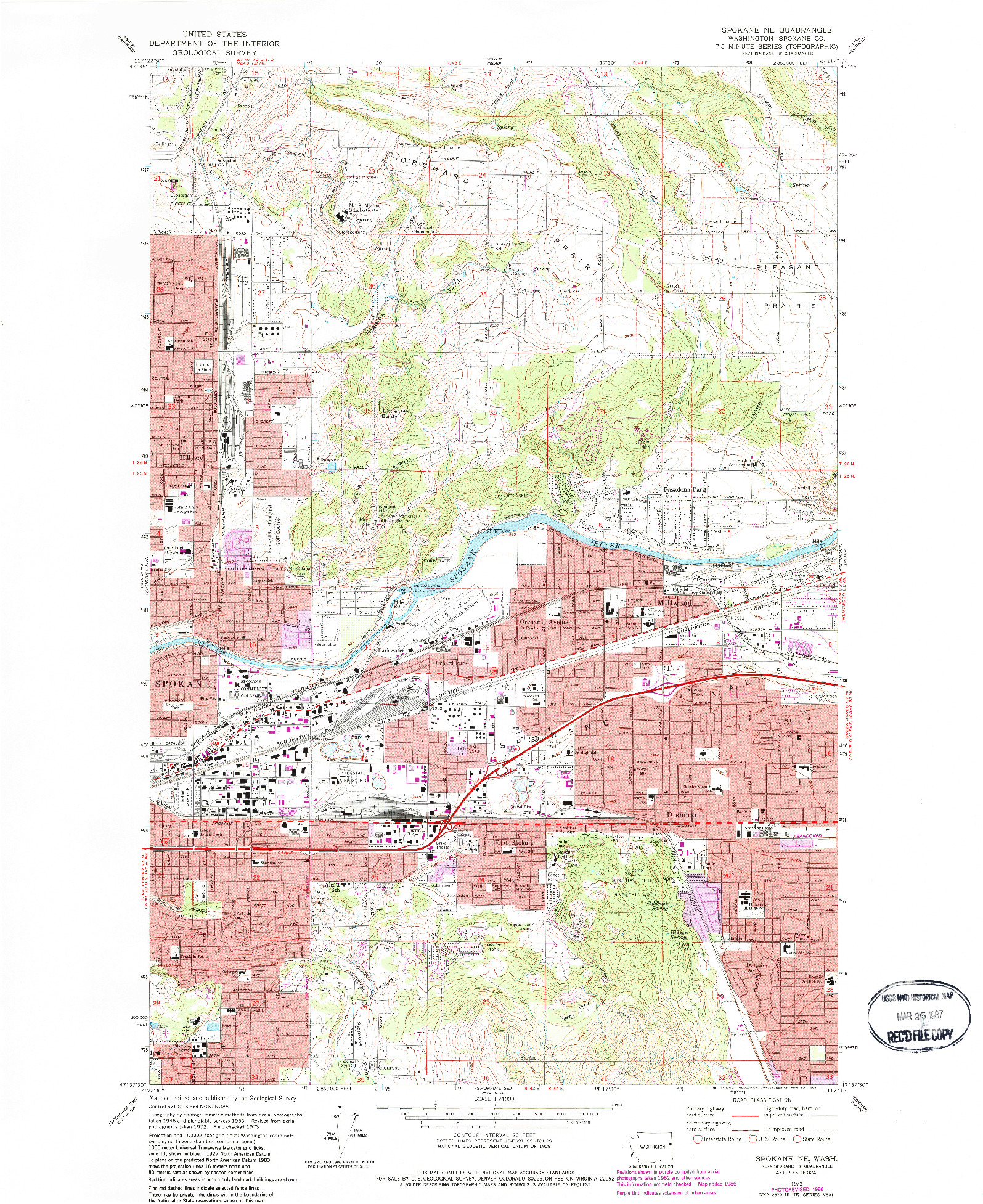 USGS 1:24000-SCALE QUADRANGLE FOR SPOKANE NE, WA 1973