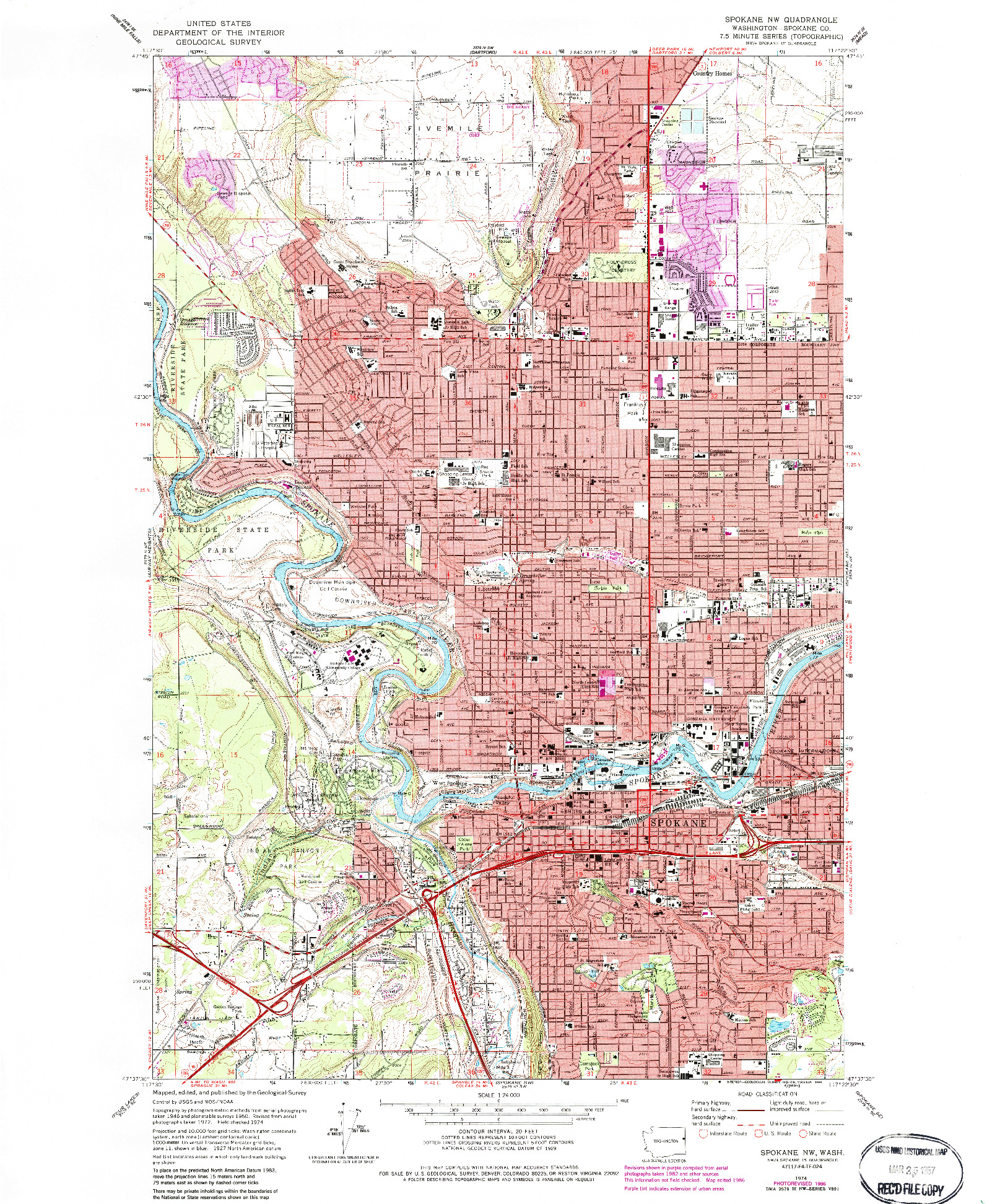 USGS 1:24000-SCALE QUADRANGLE FOR SPOKANE NW, WA 1974