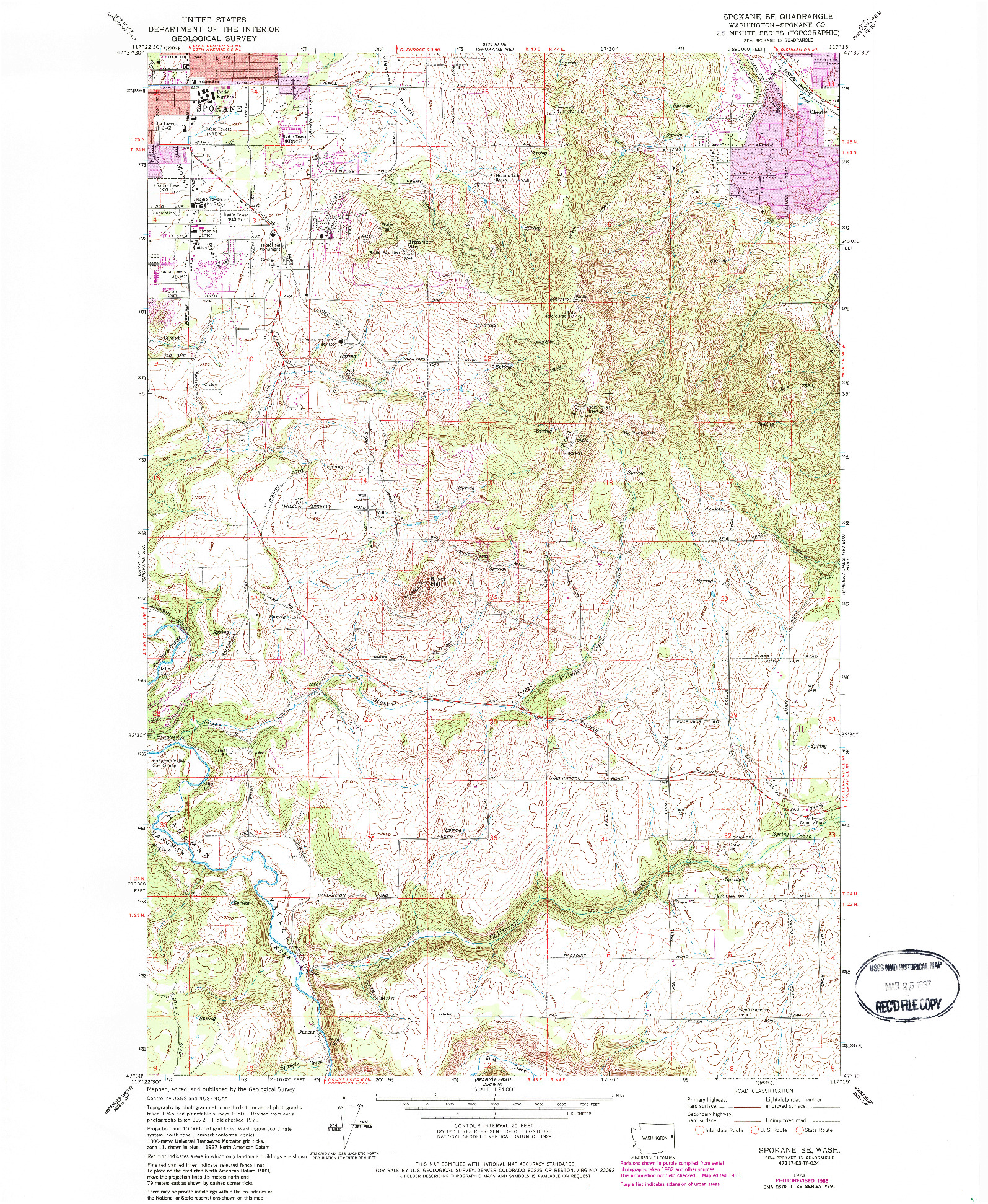 USGS 1:24000-SCALE QUADRANGLE FOR SPOKANE SE, WA 1973