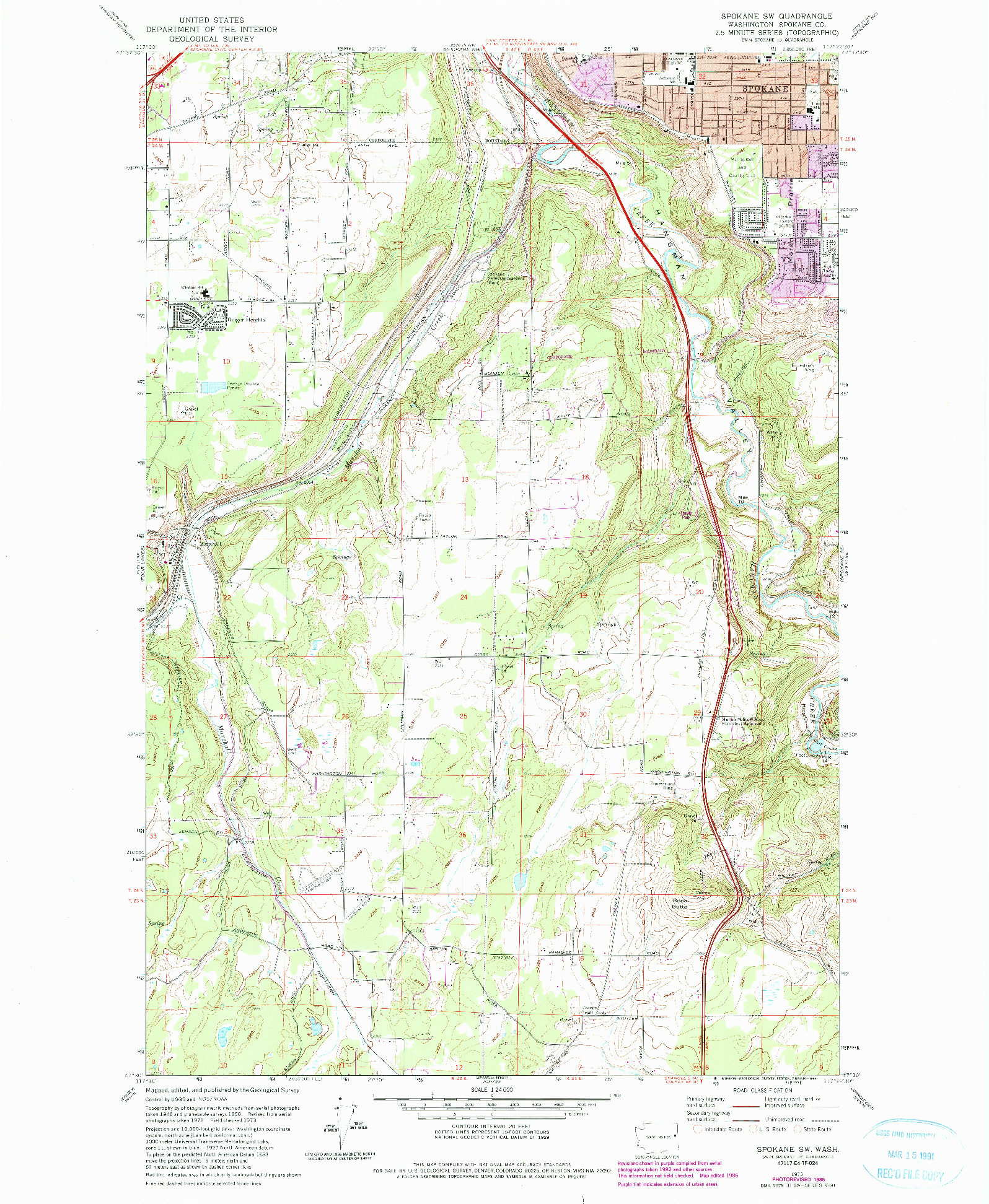 USGS 1:24000-SCALE QUADRANGLE FOR SPOKANE SW, WA 1973