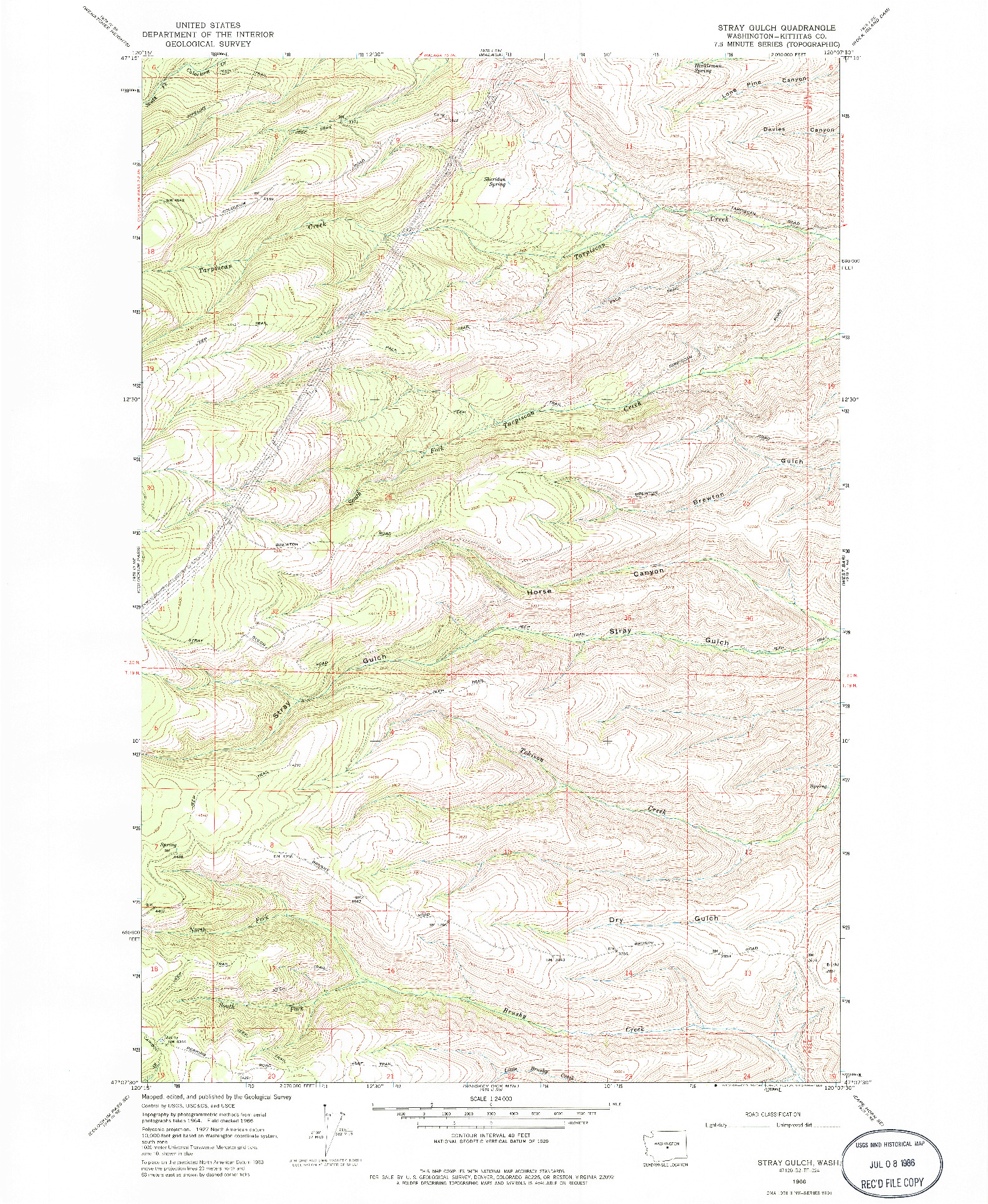 USGS 1:24000-SCALE QUADRANGLE FOR STRAY GULCH, WA 1966