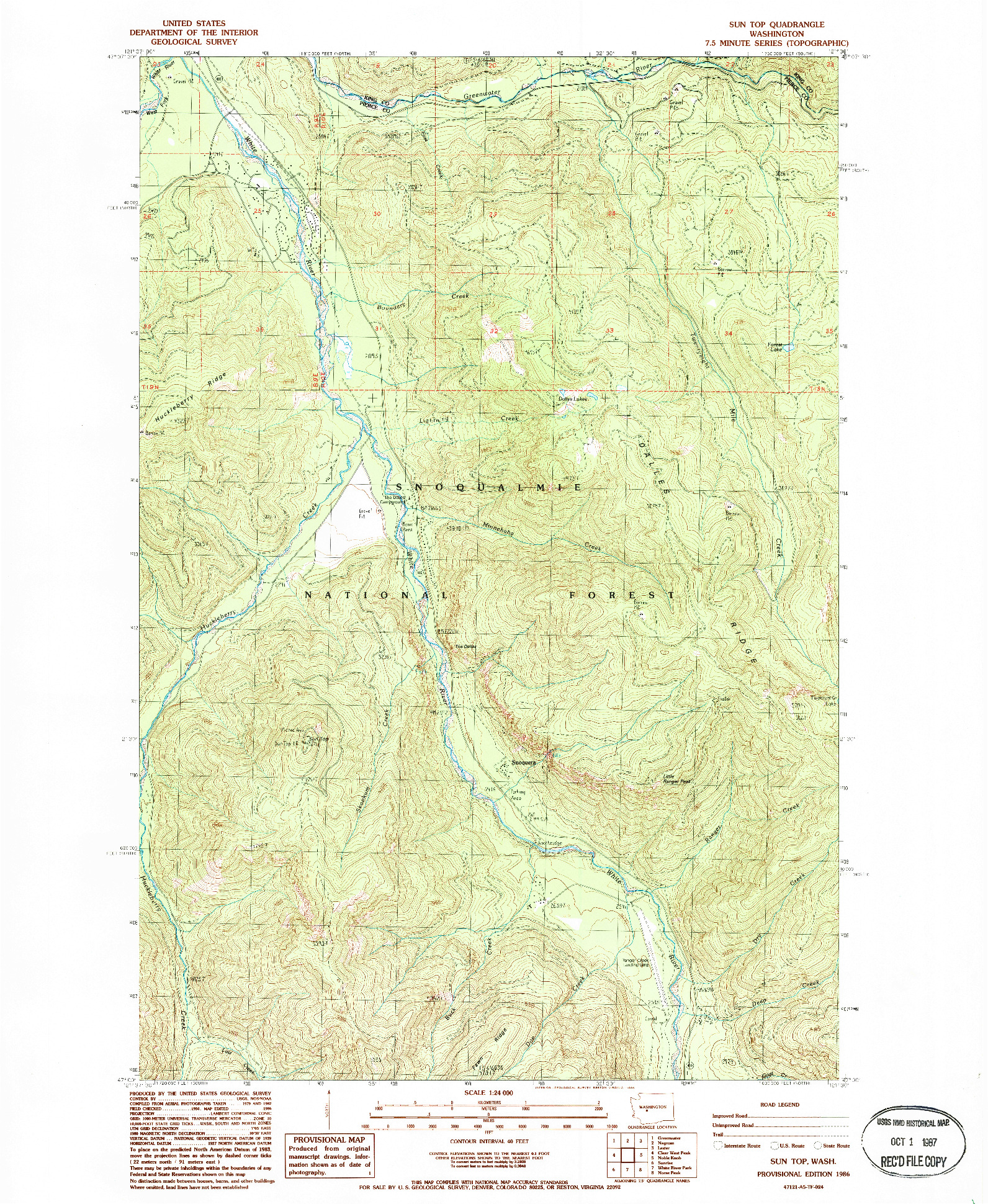 USGS 1:24000-SCALE QUADRANGLE FOR SUN TOP, WA 1986