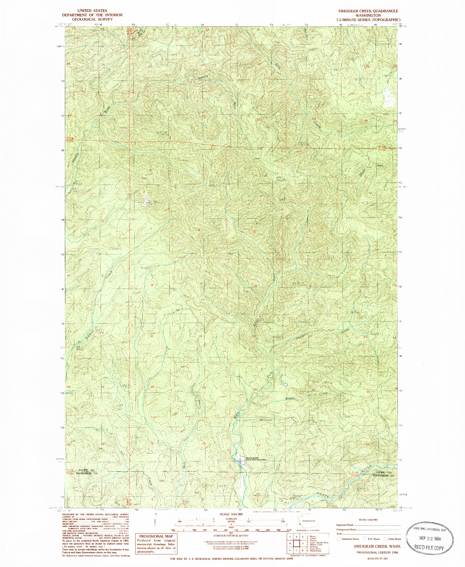 USGS 1:24000-SCALE QUADRANGLE FOR SWEIGILER CREEK, WA 1986