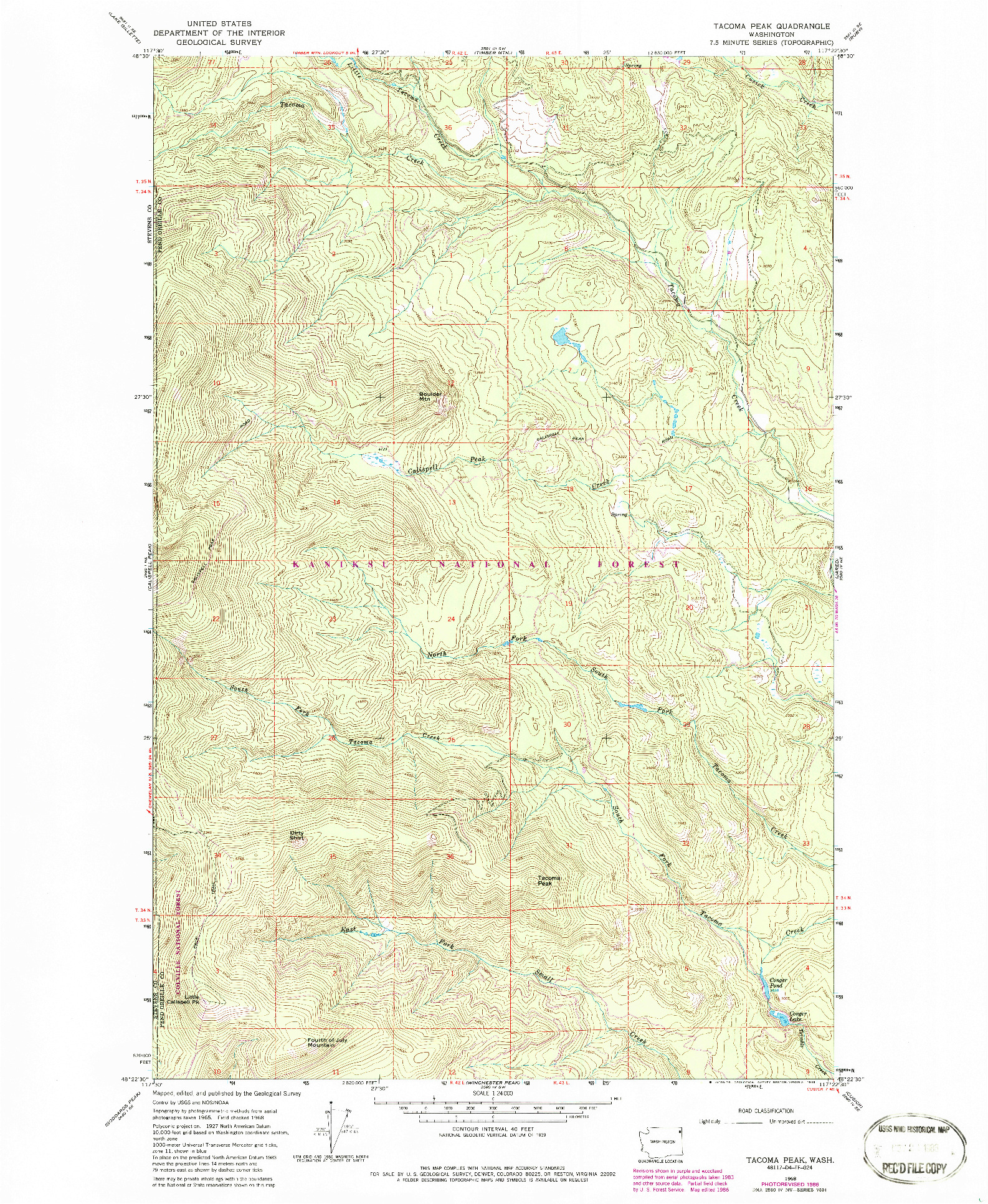 USGS 1:24000-SCALE QUADRANGLE FOR TACOMA PEAK, WA 1968