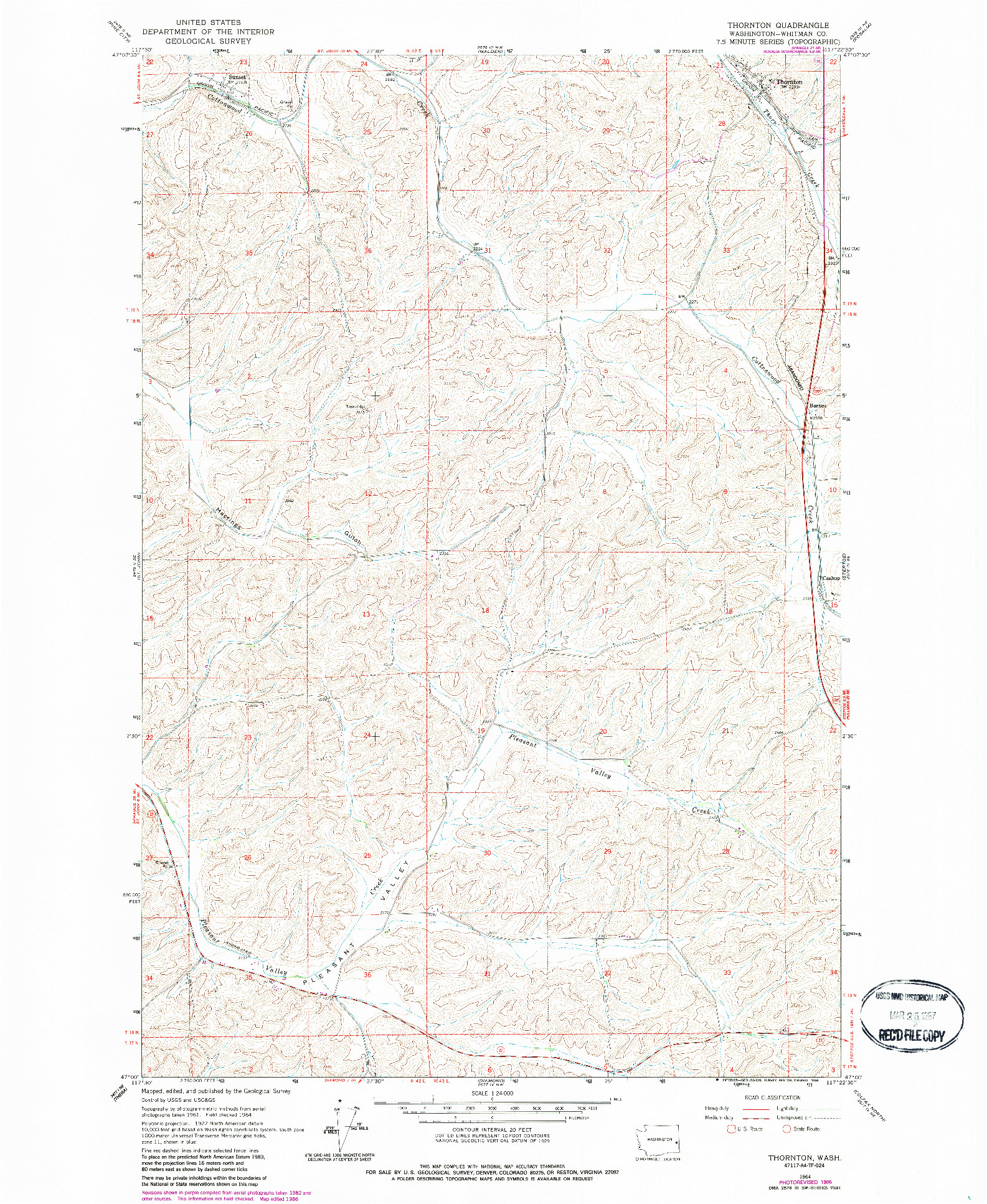 USGS 1:24000-SCALE QUADRANGLE FOR THORNTON, WA 1964