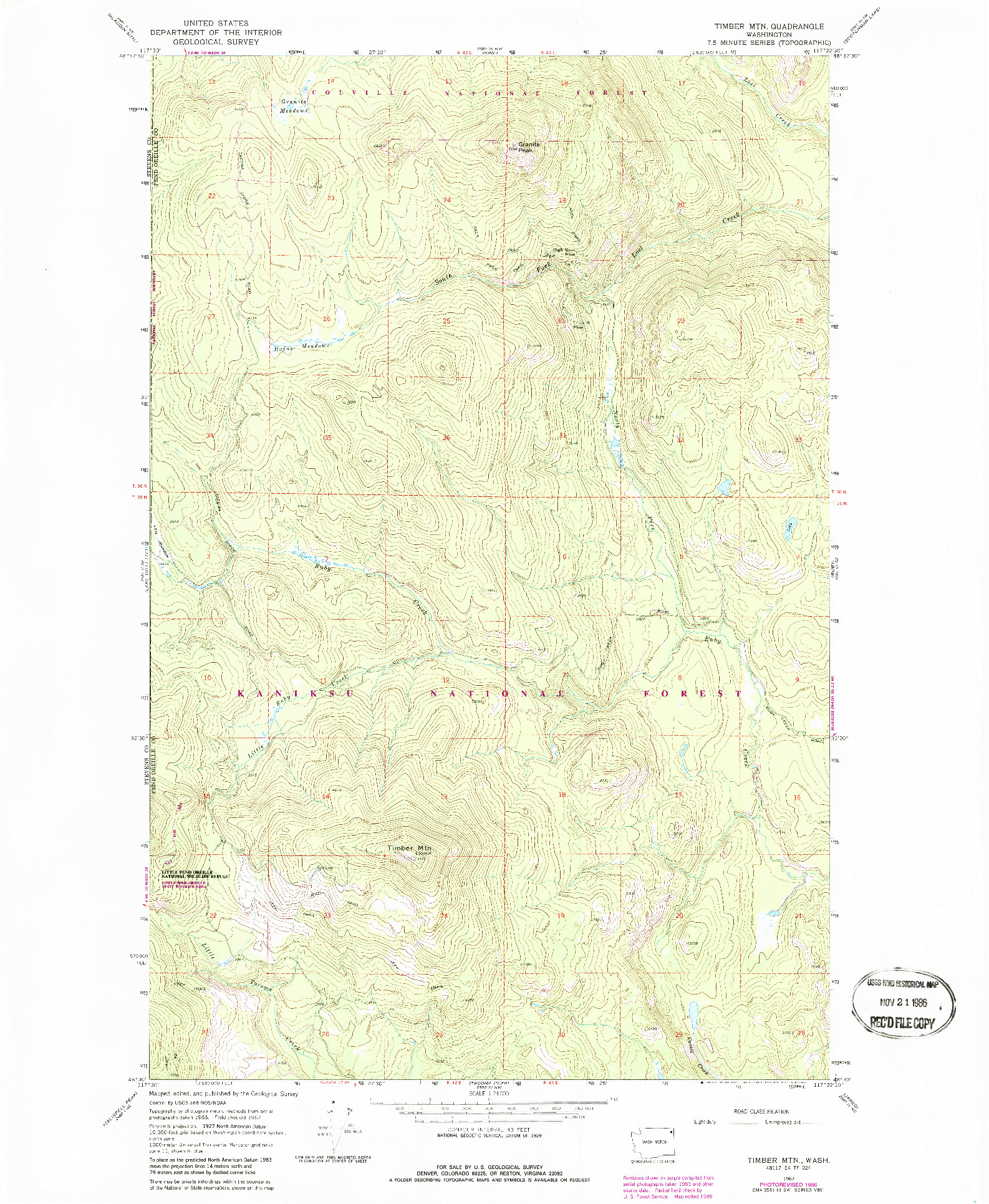 USGS 1:24000-SCALE QUADRANGLE FOR TIMBER MTN., WA 1967