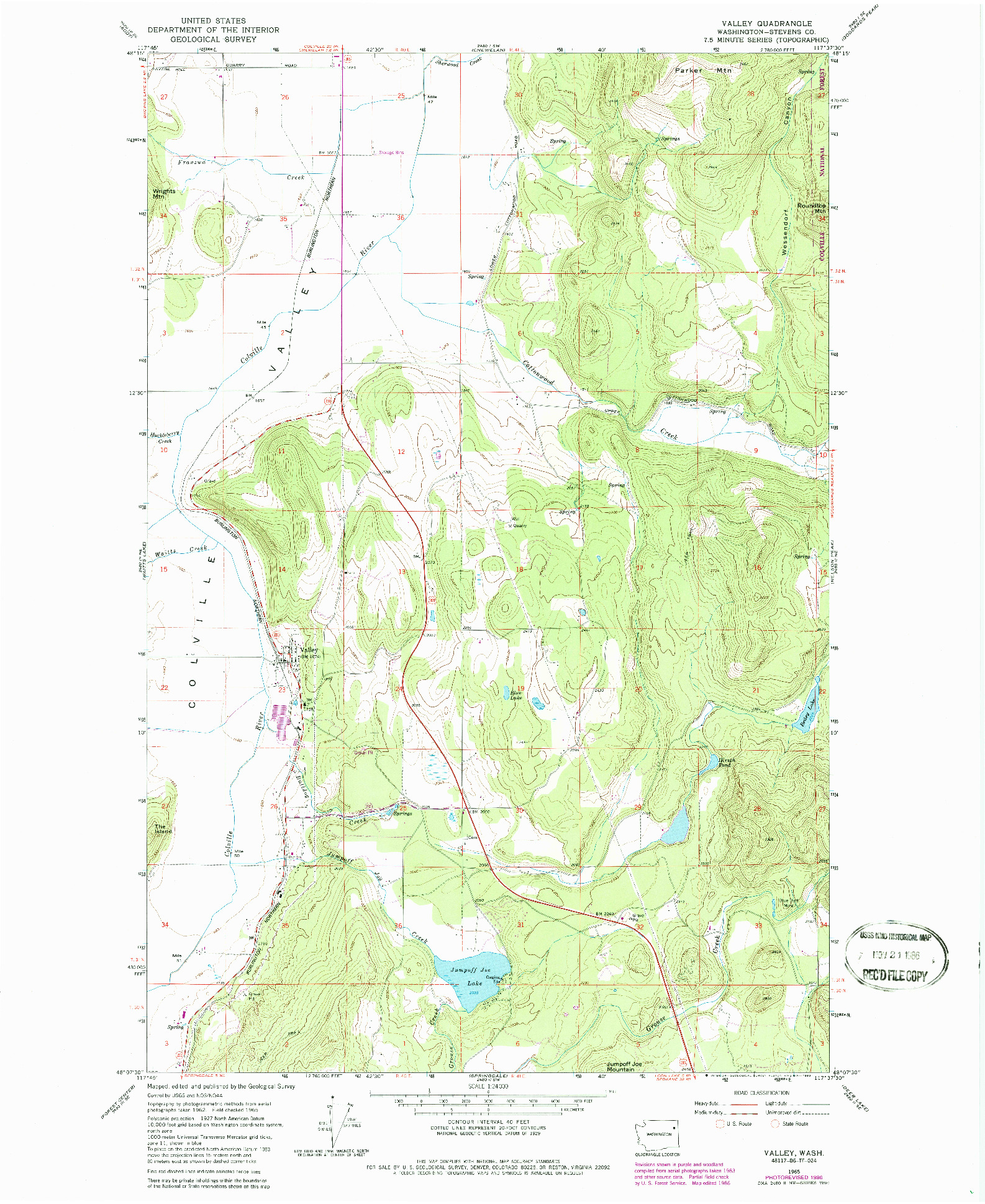 USGS 1:24000-SCALE QUADRANGLE FOR VALLEY, WA 1965