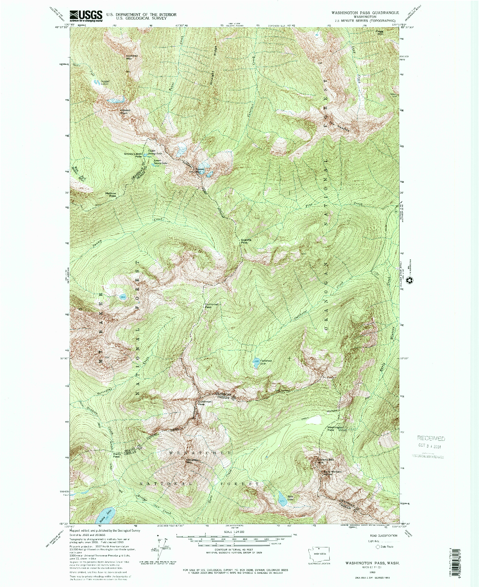 USGS 1:24000-SCALE QUADRANGLE FOR WASHINGTON PASS, WA 1963