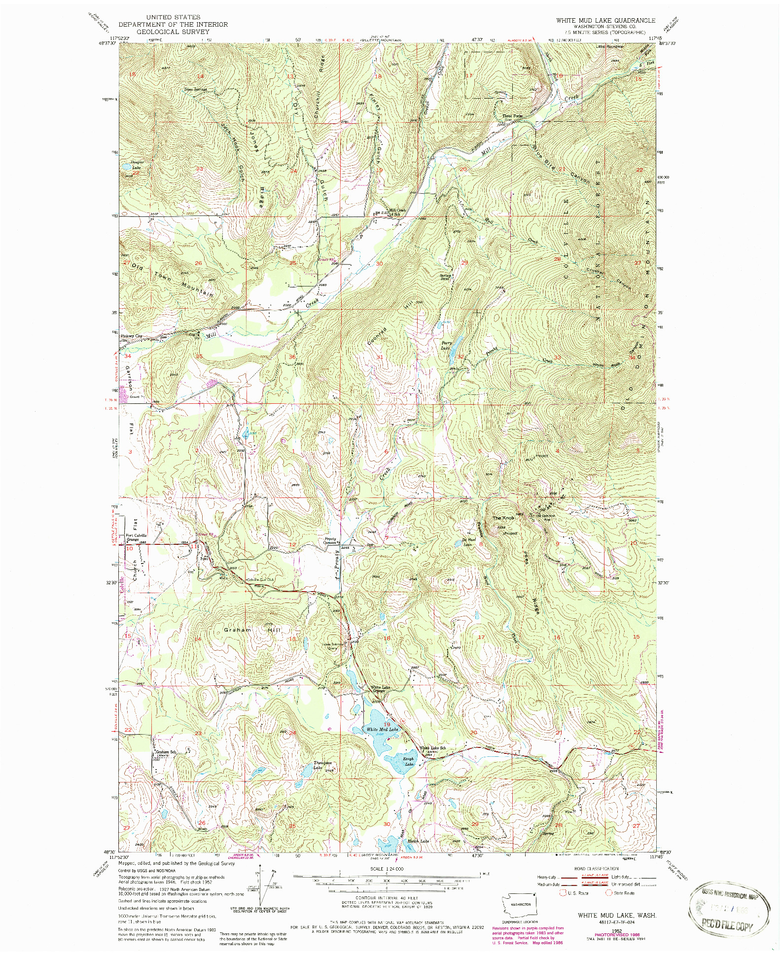 USGS 1:24000-SCALE QUADRANGLE FOR WHITE MUD LAKE, WA 1952