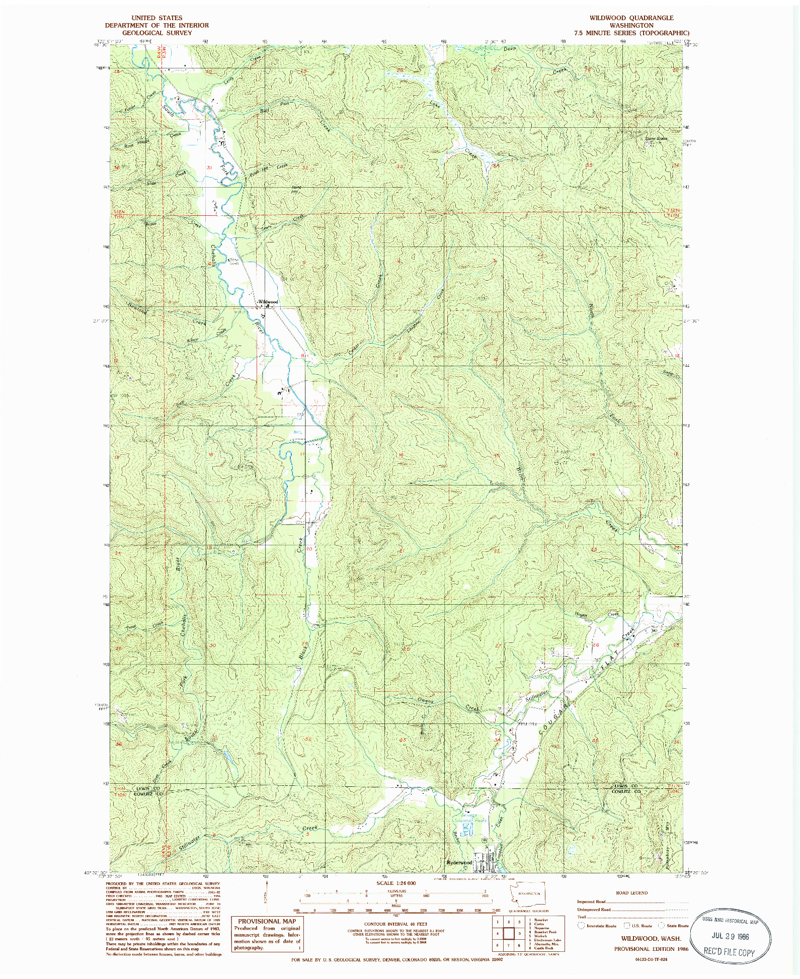 USGS 1:24000-SCALE QUADRANGLE FOR WILDWOOD, WA 1986