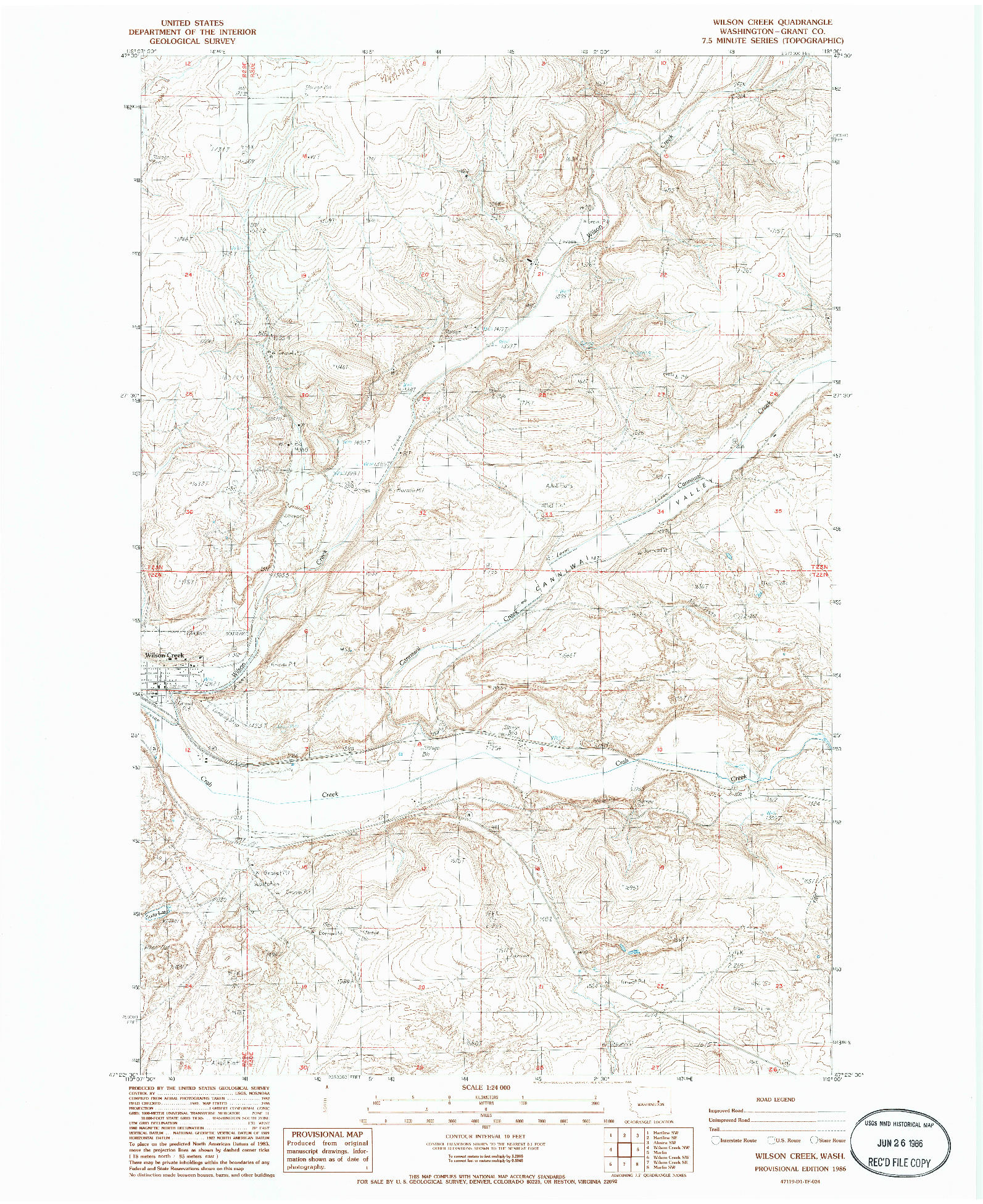 USGS 1:24000-SCALE QUADRANGLE FOR WILSON CREEK, WA 1986