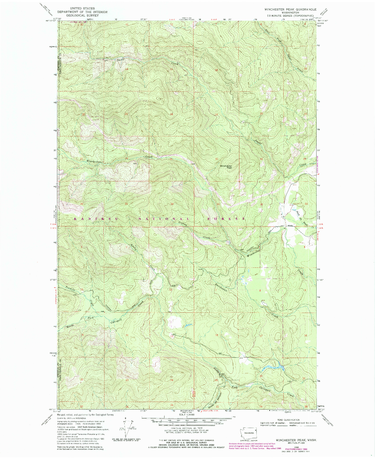 USGS 1:24000-SCALE QUADRANGLE FOR WINCHESTER PEAK, WA 1968