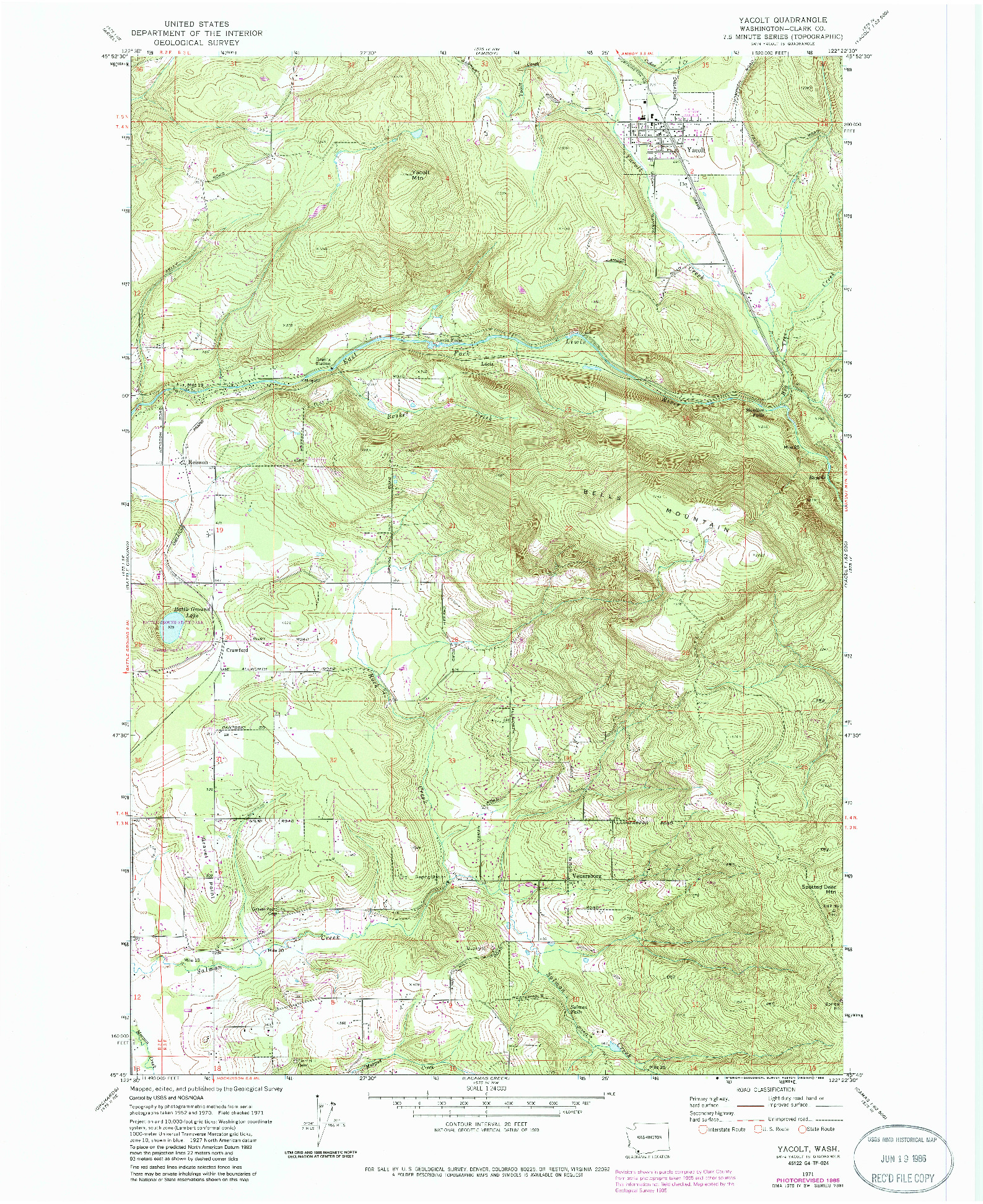 USGS 1:24000-SCALE QUADRANGLE FOR YACOLT, WA 1971