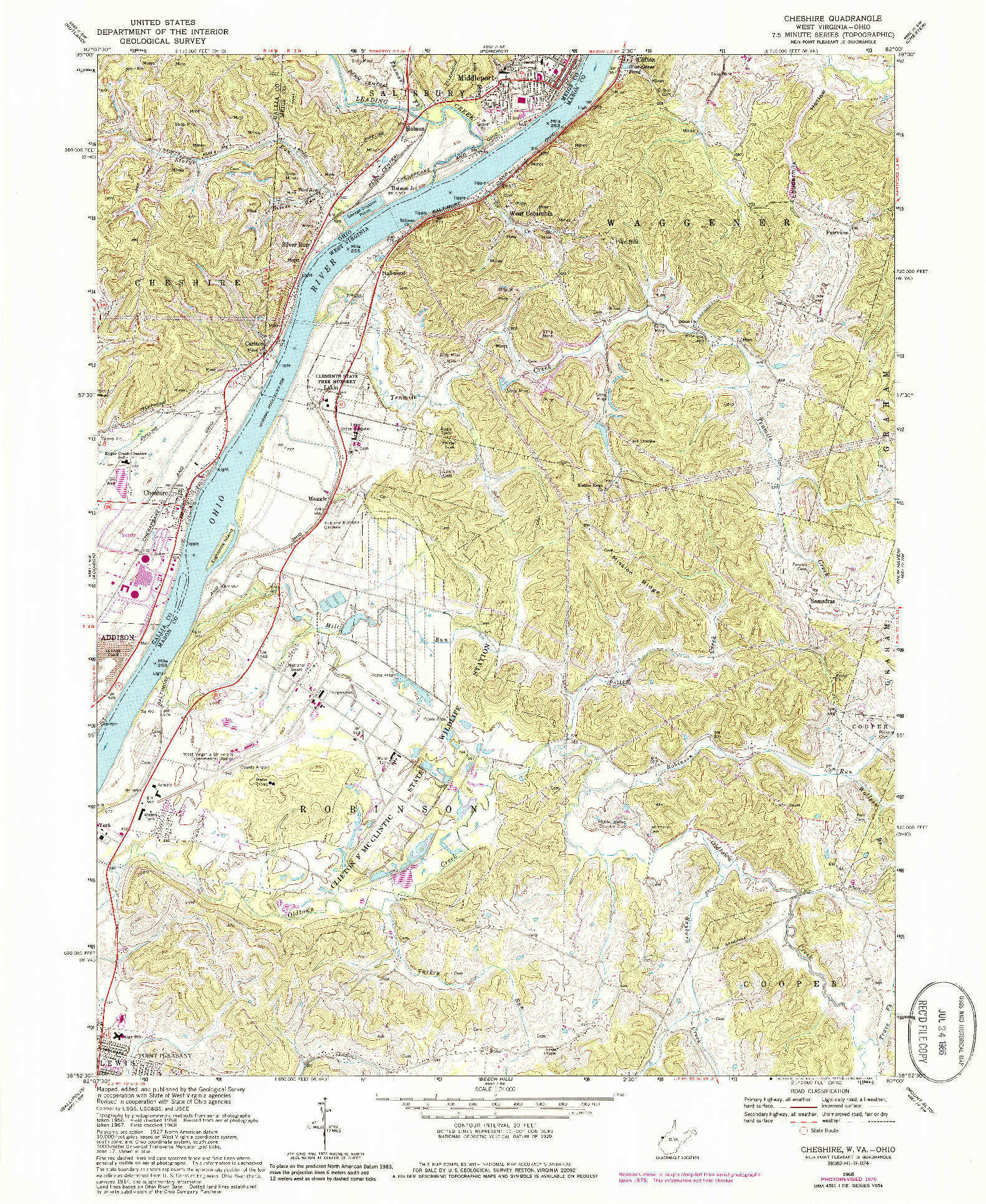 USGS 1:24000-SCALE QUADRANGLE FOR CHESHIRE, WV 1968