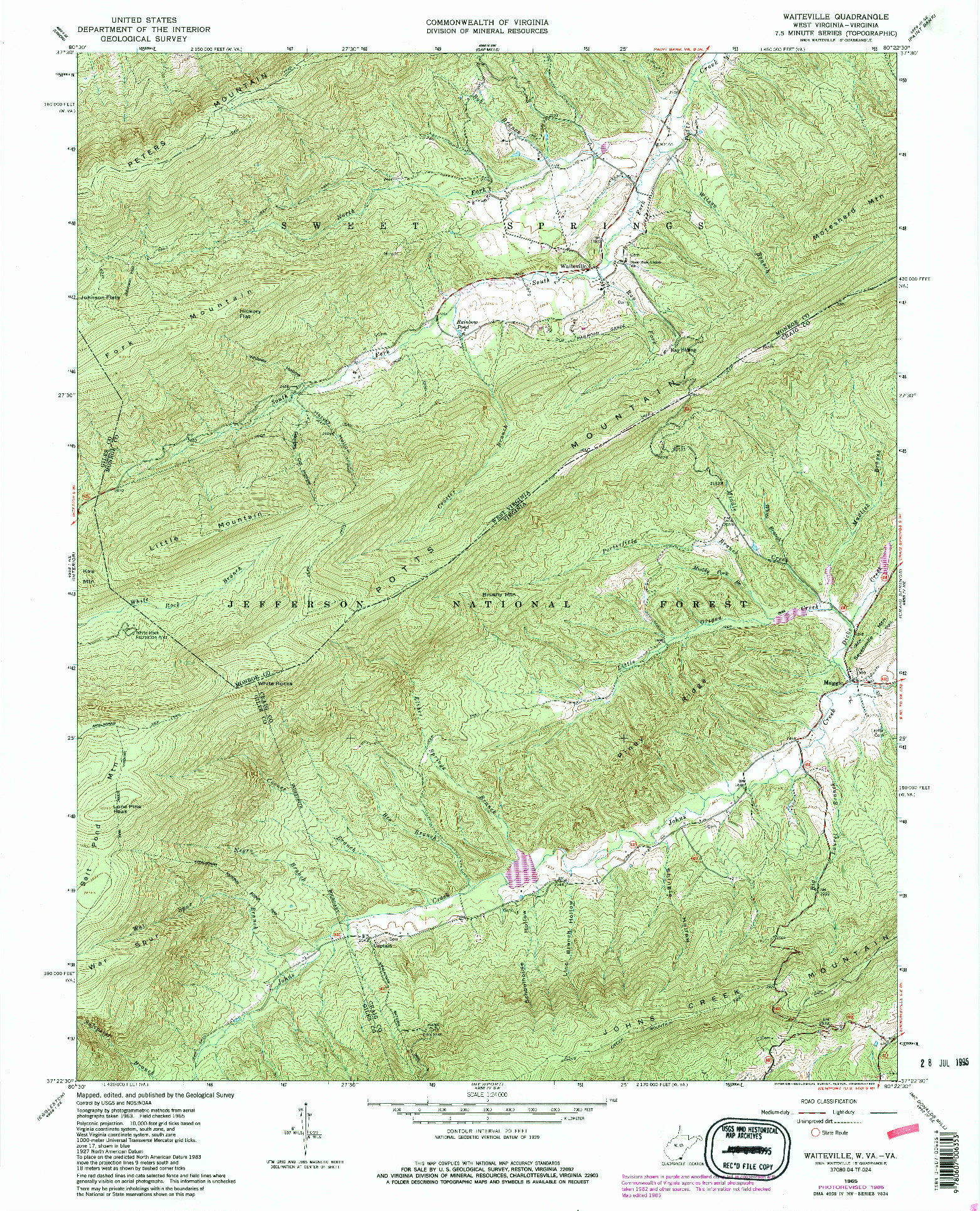 USGS 1:24000-SCALE QUADRANGLE FOR WAITEVILLE, WV 1965