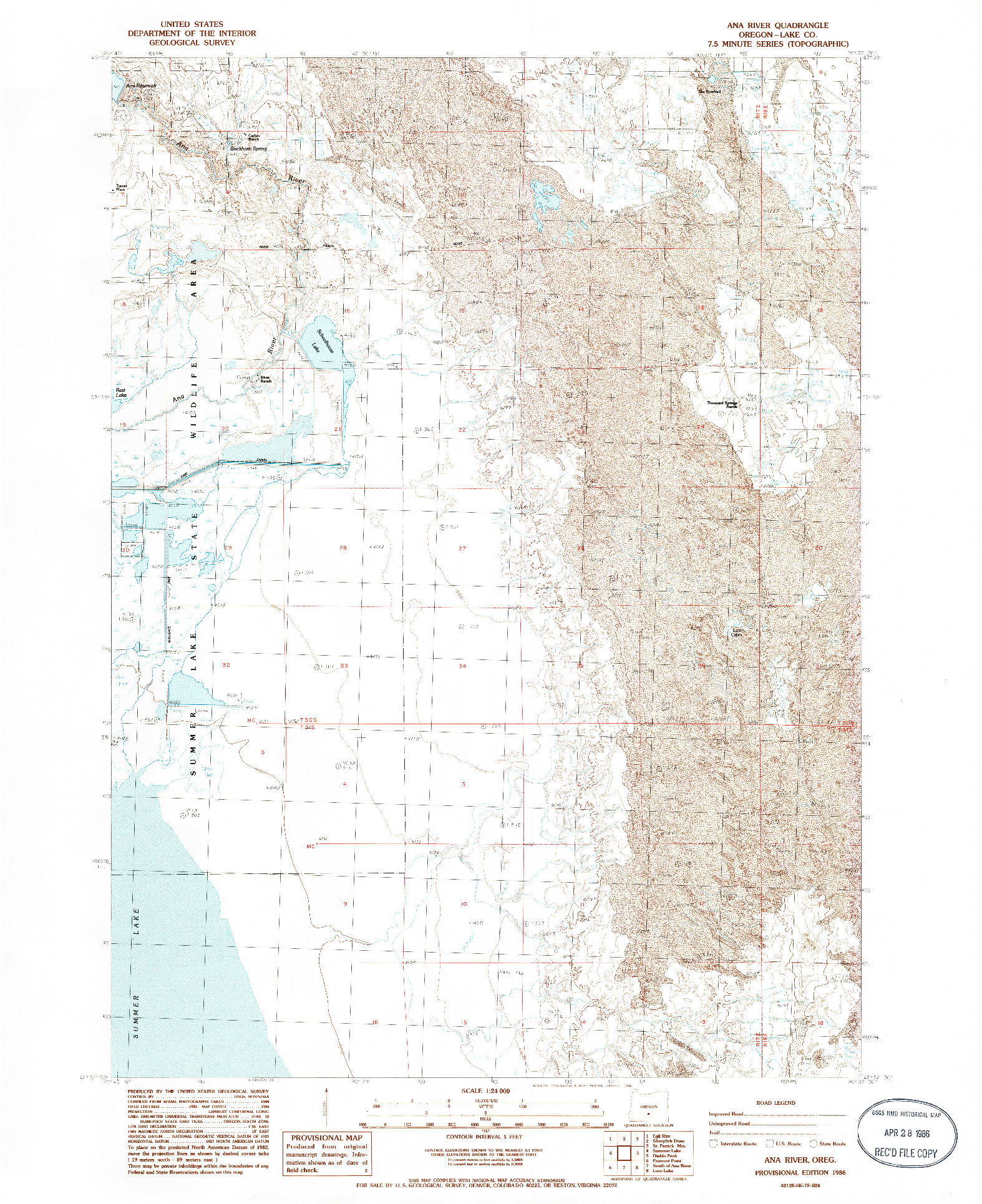 USGS 1:24000-SCALE QUADRANGLE FOR ANA RIVER, OR 1986