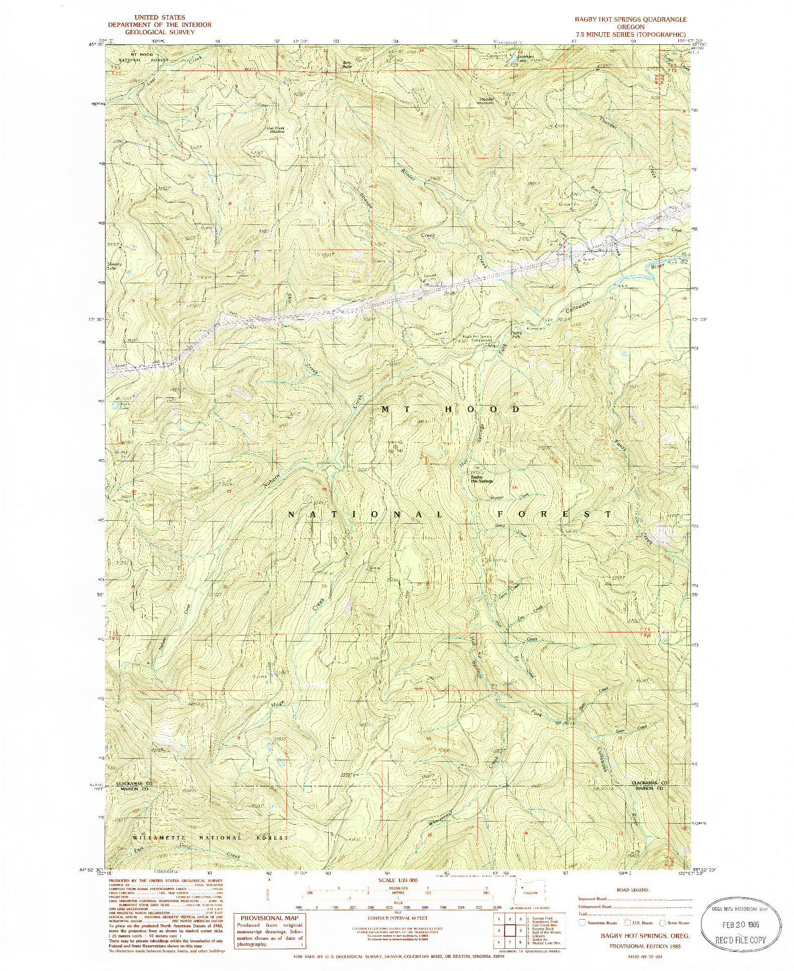 USGS 1:24000-SCALE QUADRANGLE FOR BAGBY HOT SPRINGS, OR 1985