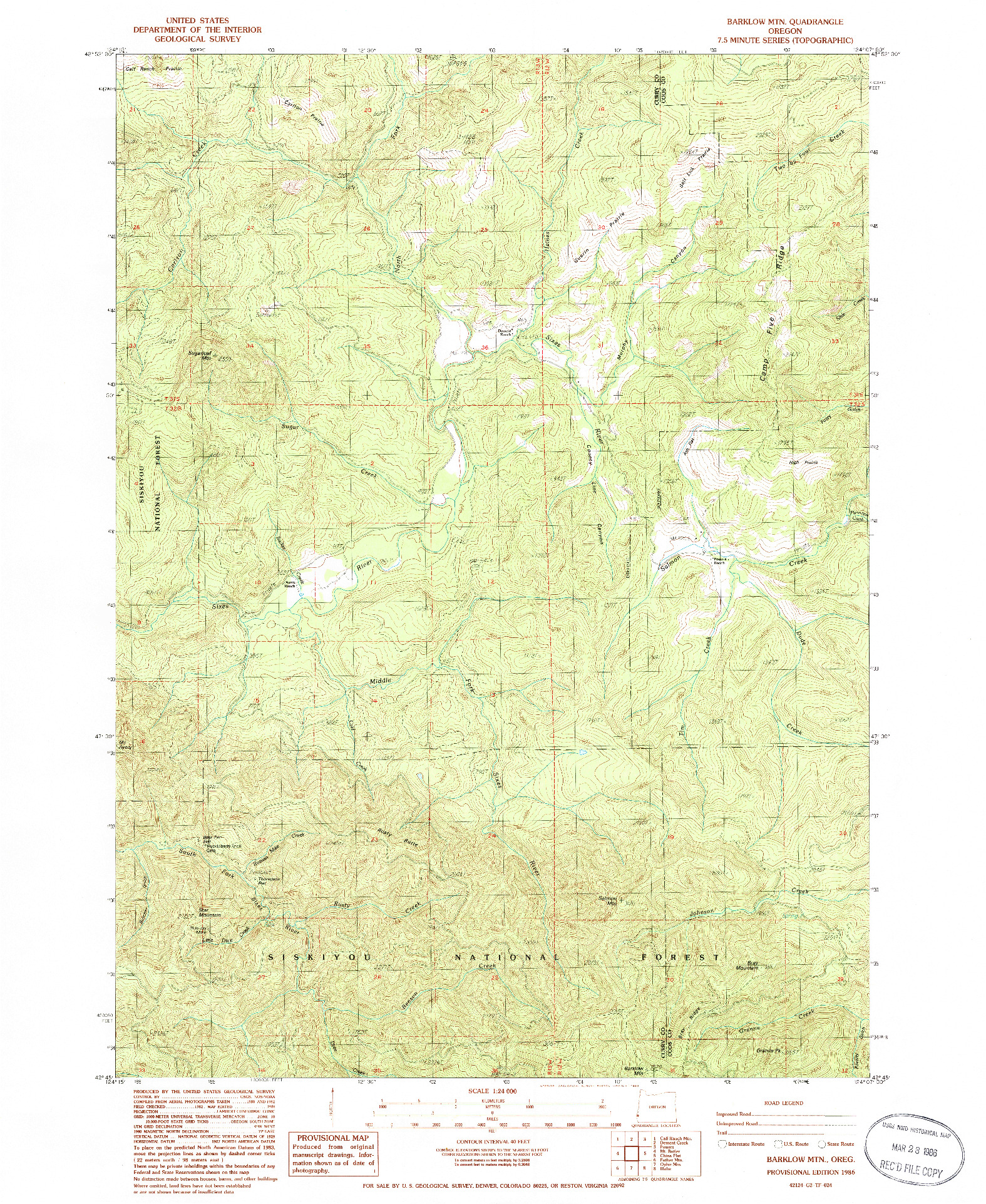 USGS 1:24000-SCALE QUADRANGLE FOR BARKLOW MOUNTAIN, OR 1986