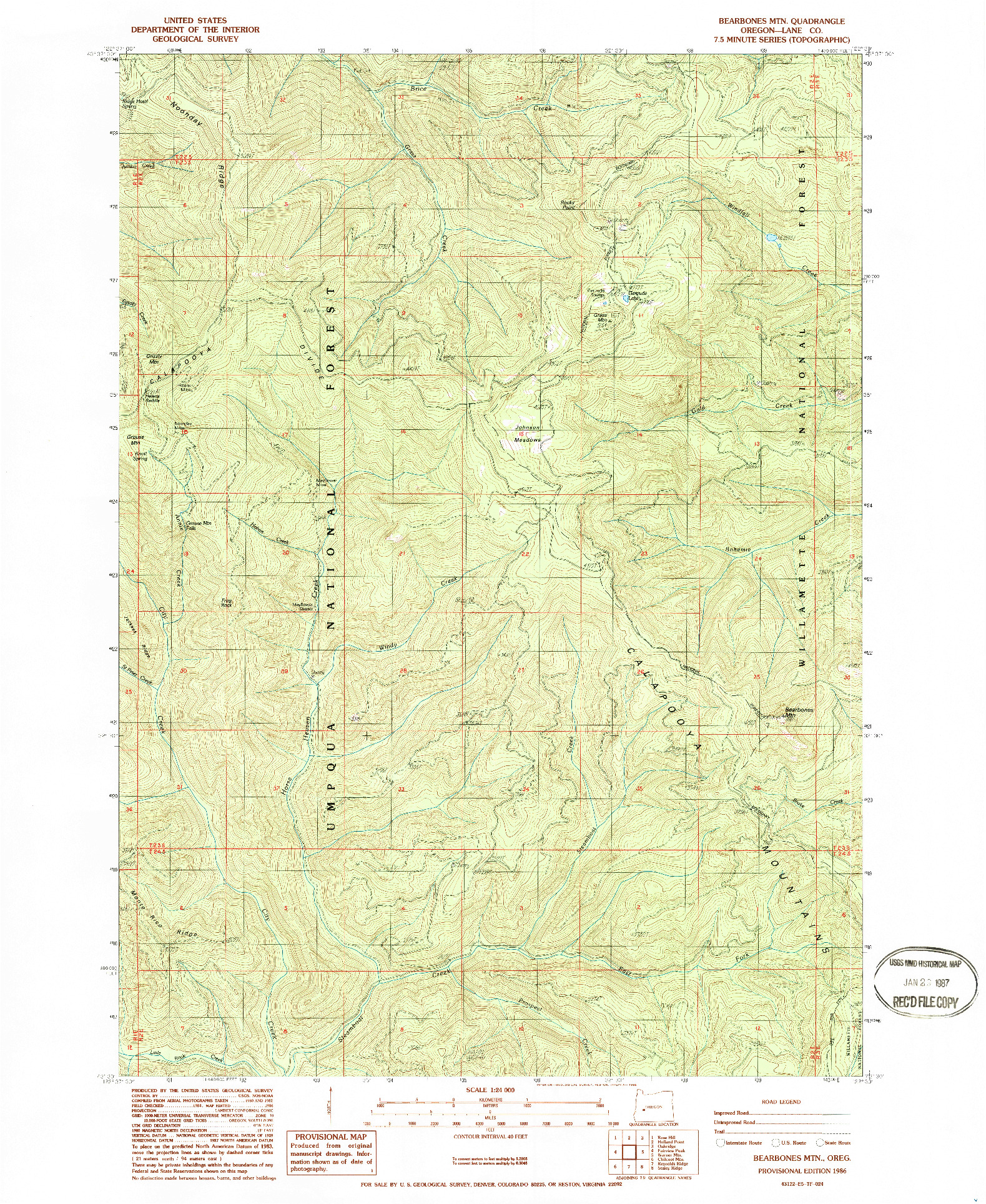 USGS 1:24000-SCALE QUADRANGLE FOR BEARBONES MTN, OR 1986