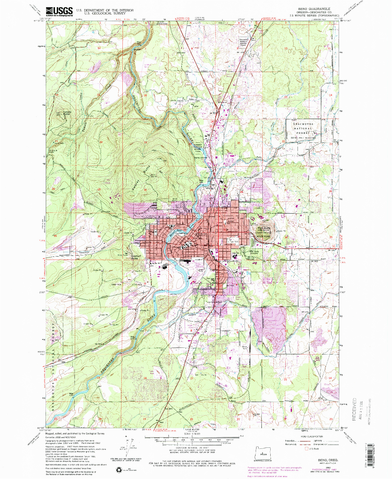 USGS 1:24000-SCALE QUADRANGLE FOR BEND, OR 1962