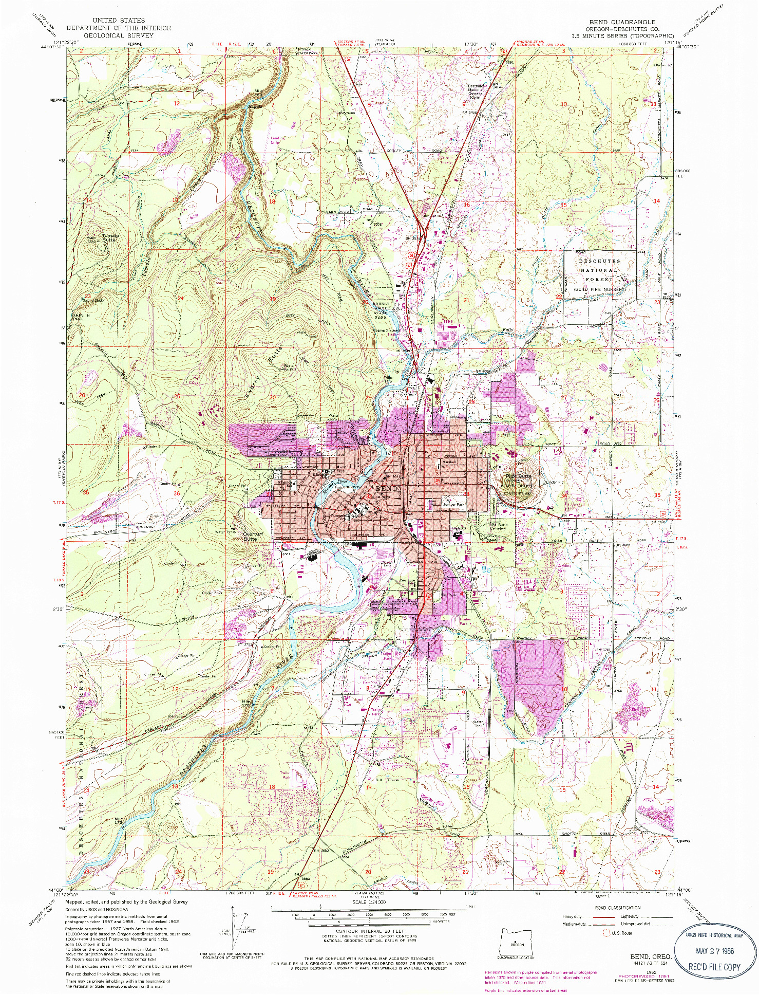 USGS 1:24000-SCALE QUADRANGLE FOR BEND, OR 1962