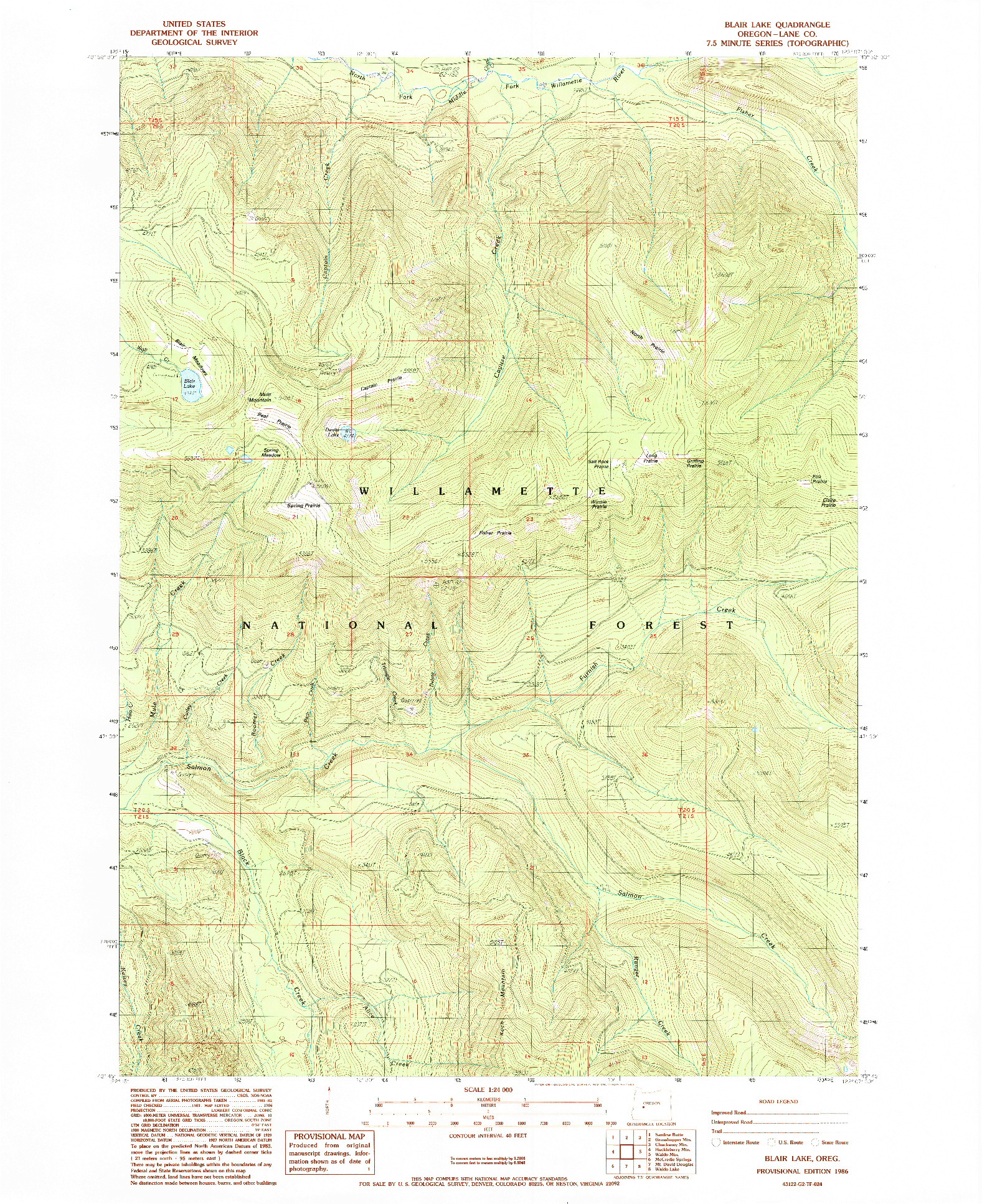 USGS 1:24000-SCALE QUADRANGLE FOR BLAIR LAKE, OR 1986