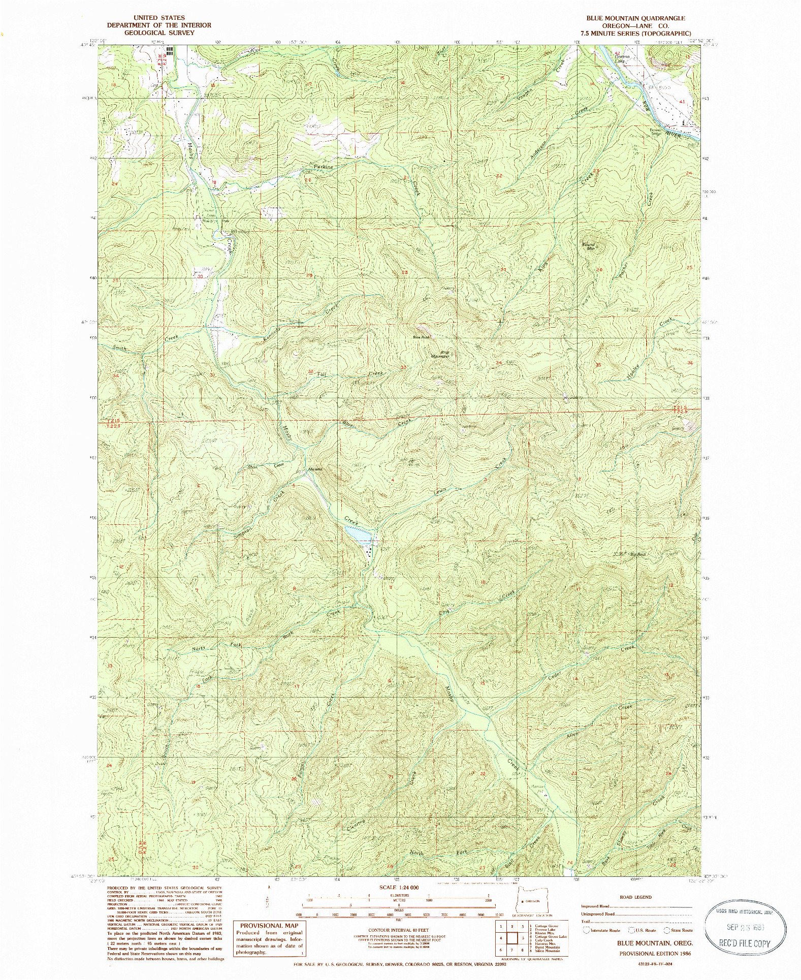 USGS 1:24000-SCALE QUADRANGLE FOR BLUE MOUNTAIN, OR 1986