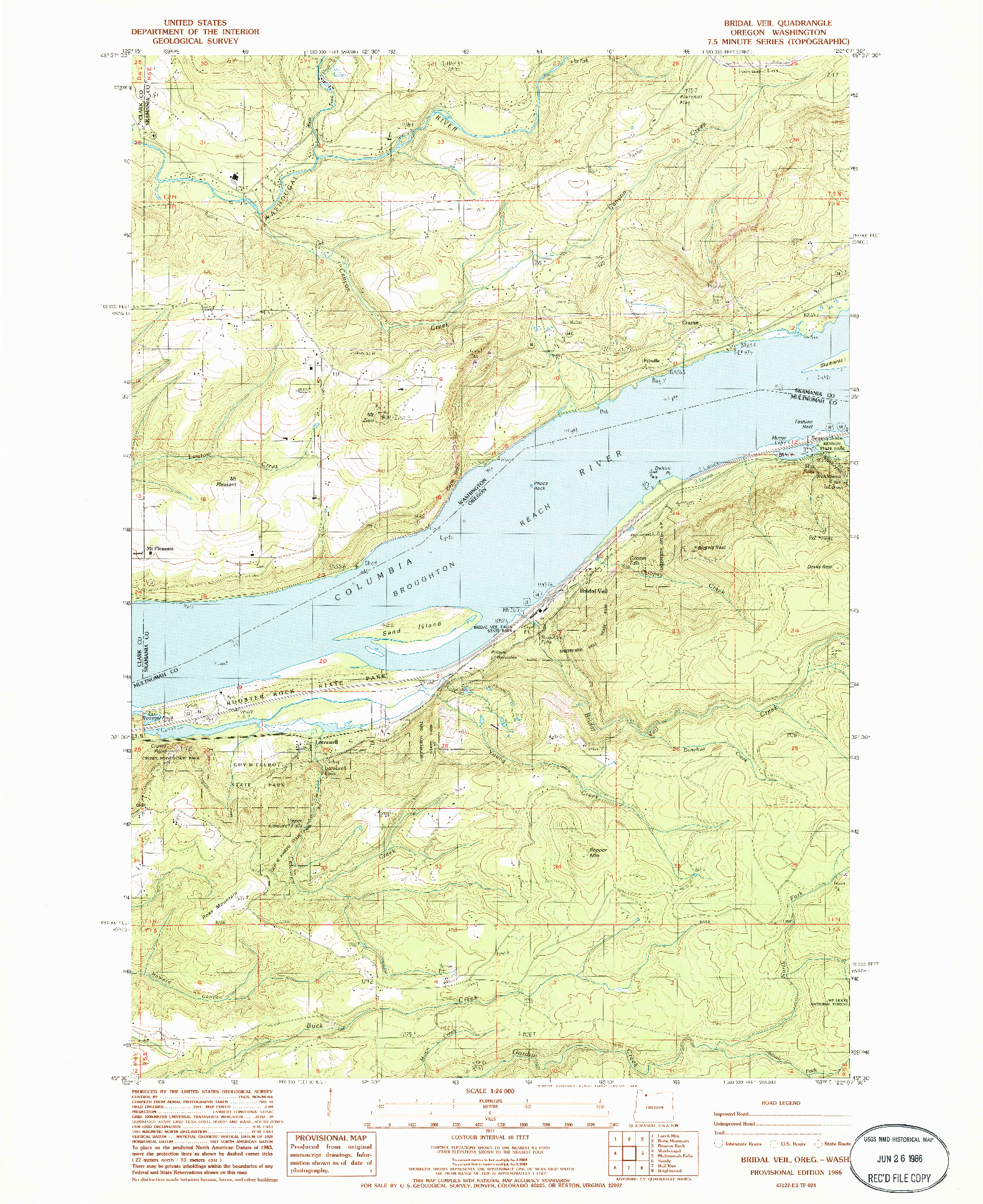 USGS 1:24000-SCALE QUADRANGLE FOR BRIDAL VEIL, OR 1986