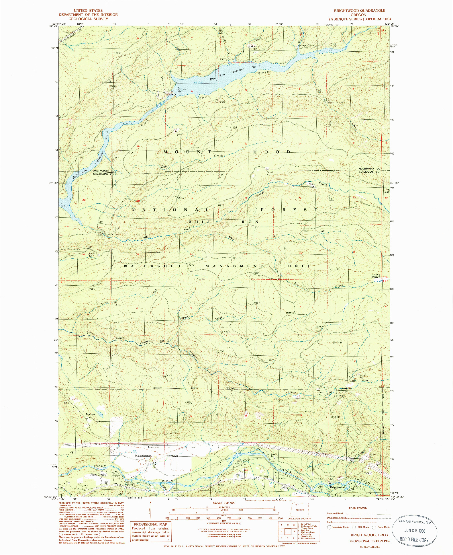 USGS 1:24000-SCALE QUADRANGLE FOR BRIGHTWOOD, OR 1986
