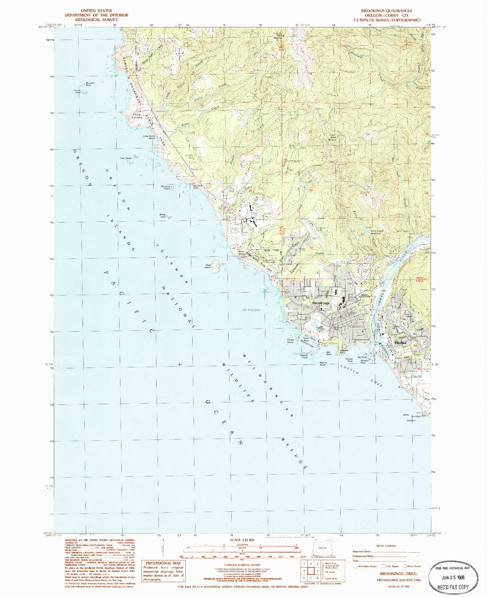 USGS 1:24000-SCALE QUADRANGLE FOR BROOKINGS, OR 1986