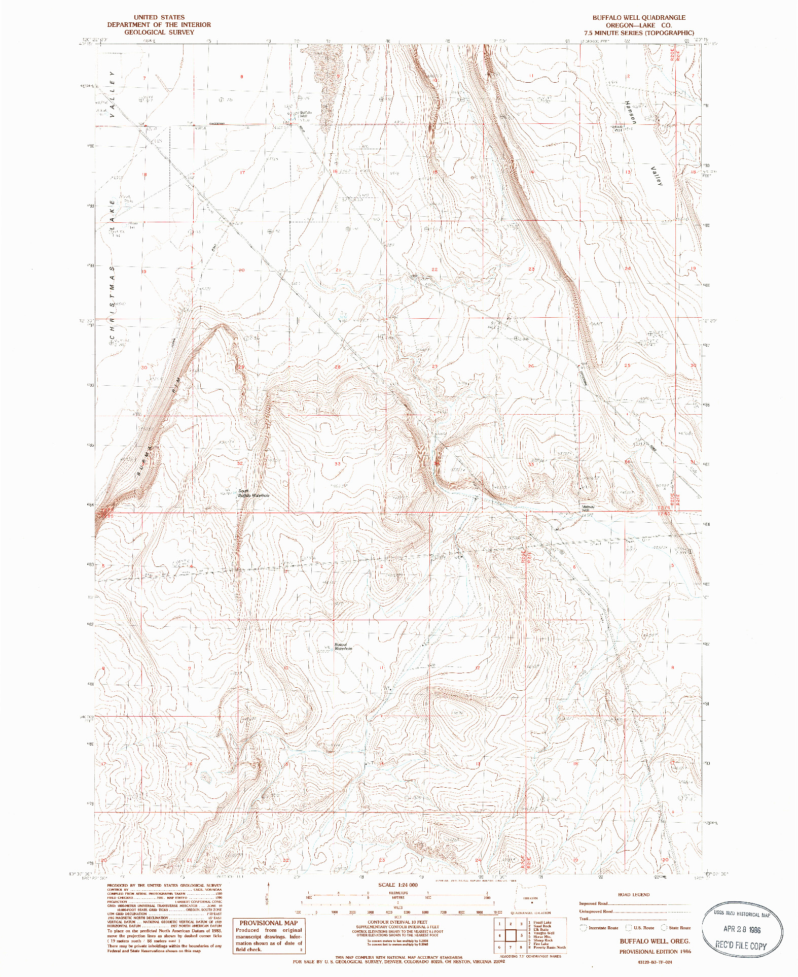 USGS 1:24000-SCALE QUADRANGLE FOR BUFFALO WELL, OR 1986